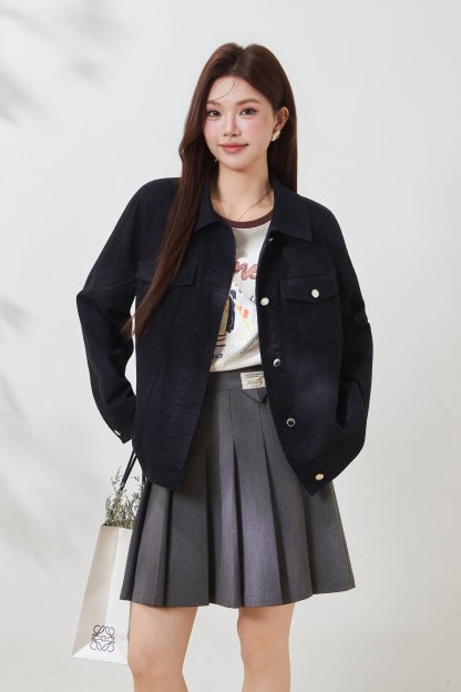 Back Embroidered Washed Denim Jacket FCW7059