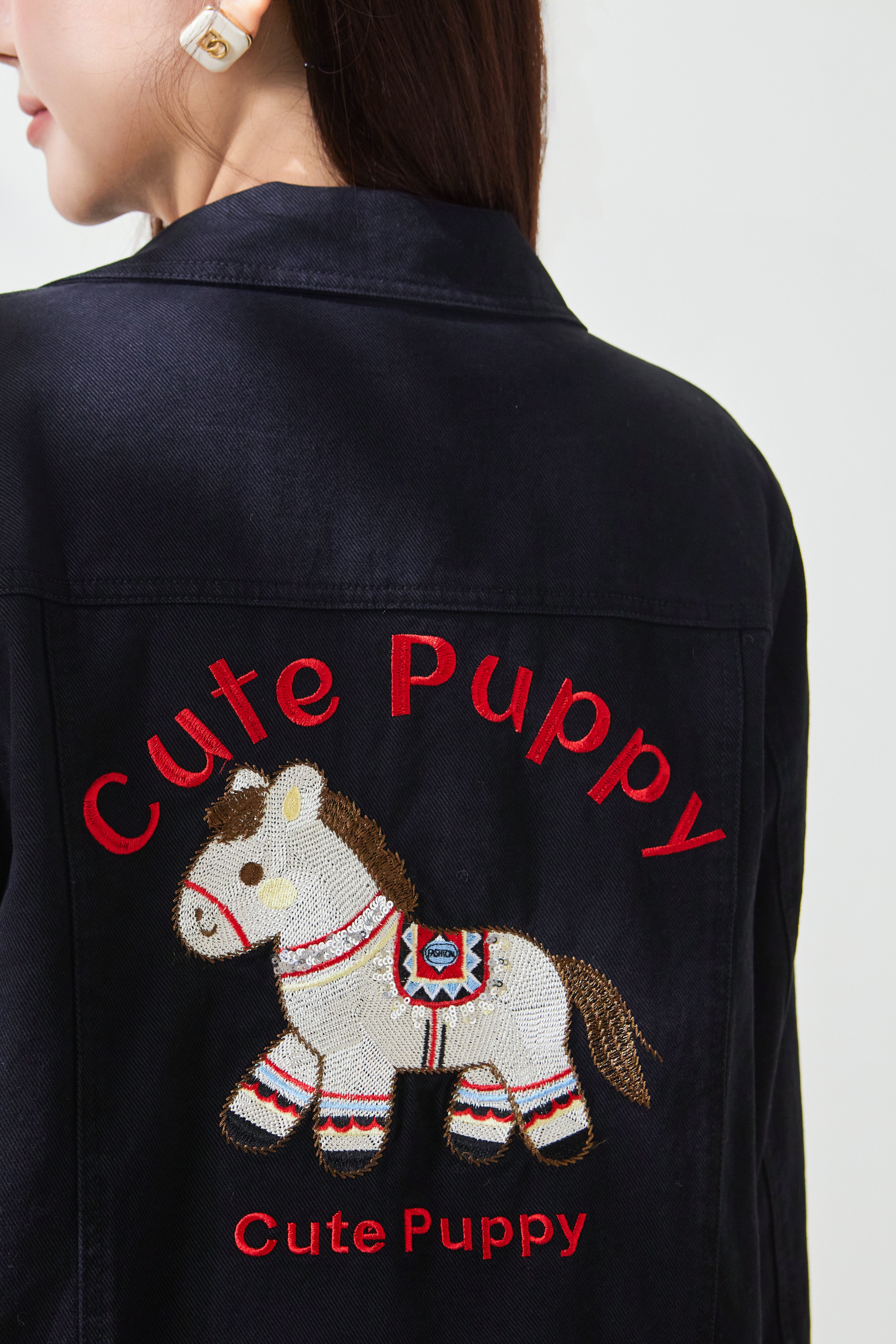 Back Embroidered Washed Denim Jacket FCW7059