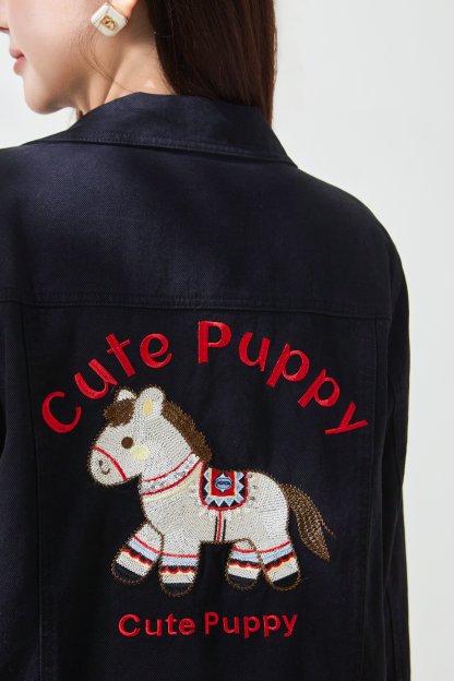 Back Embroidered Washed Denim Jacket FCW7059