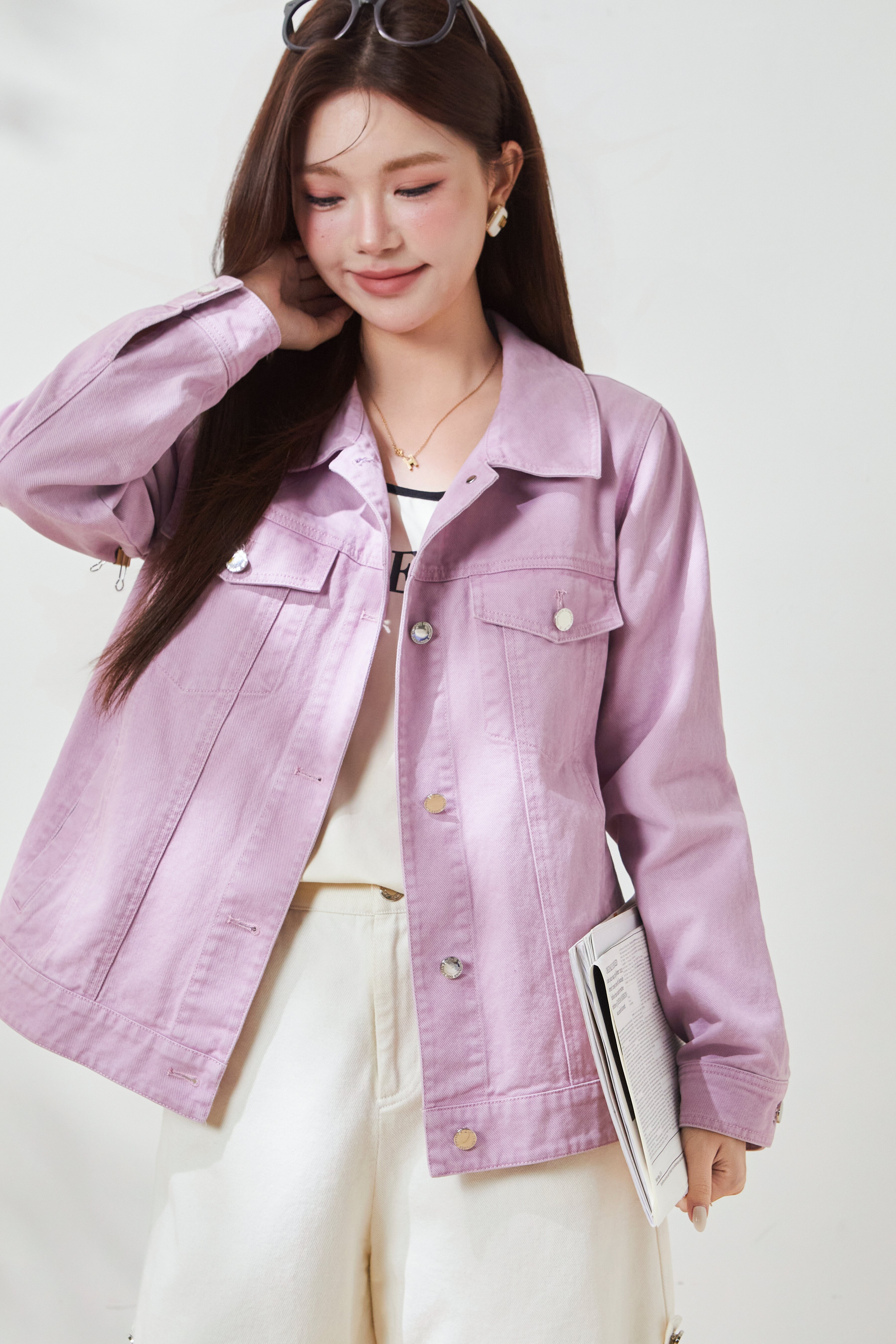 Back Embroidered Washed Denim Jacket FCW7059