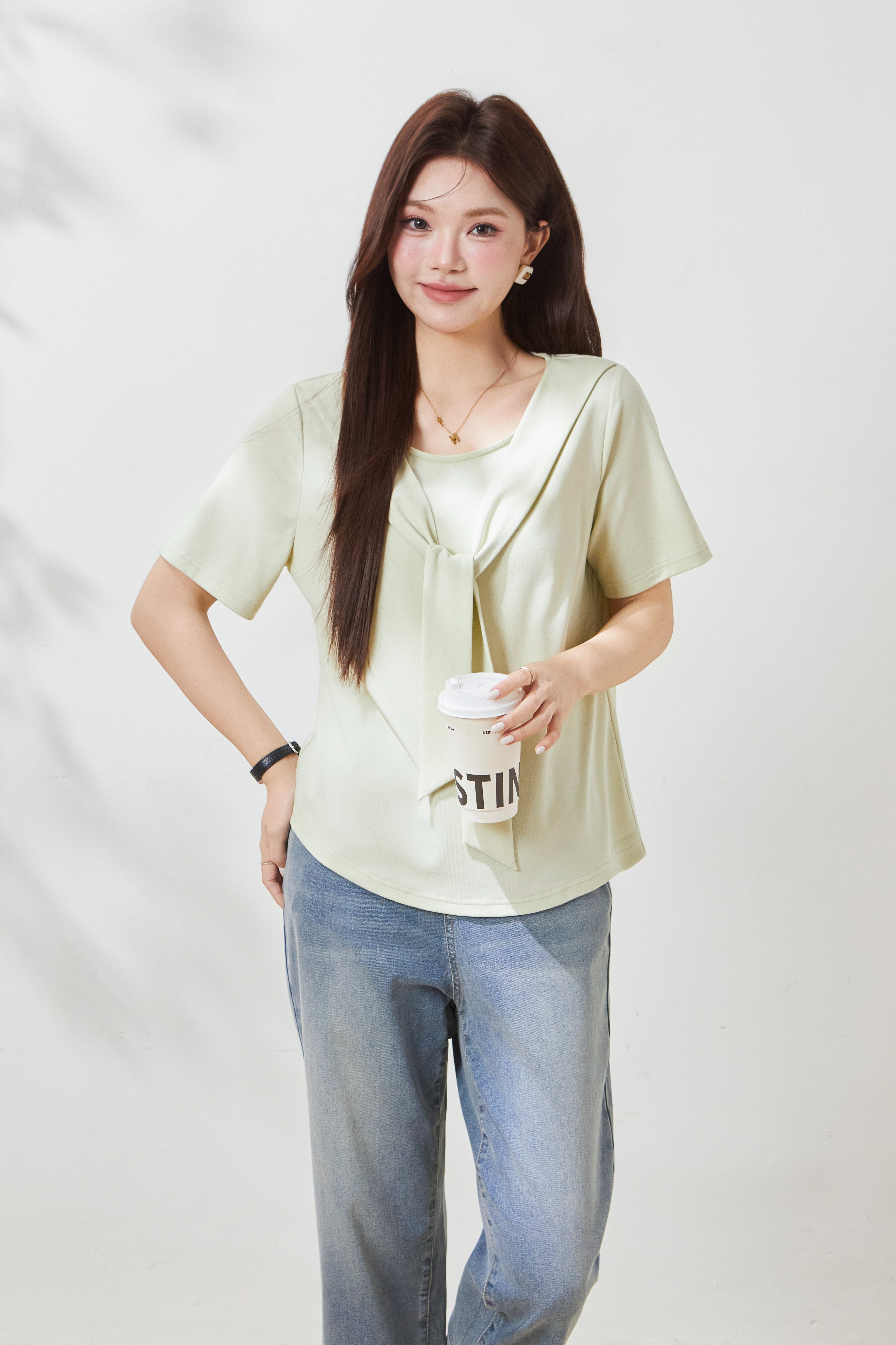 Shawl Collar Lyocell Cotton Knit T-Shirt FXZ7053