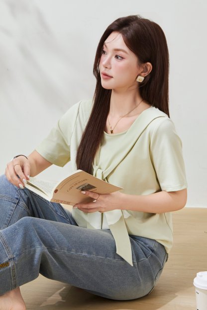 Shawl Collar Lyocell Cotton Knit T-Shirt FXZ7053