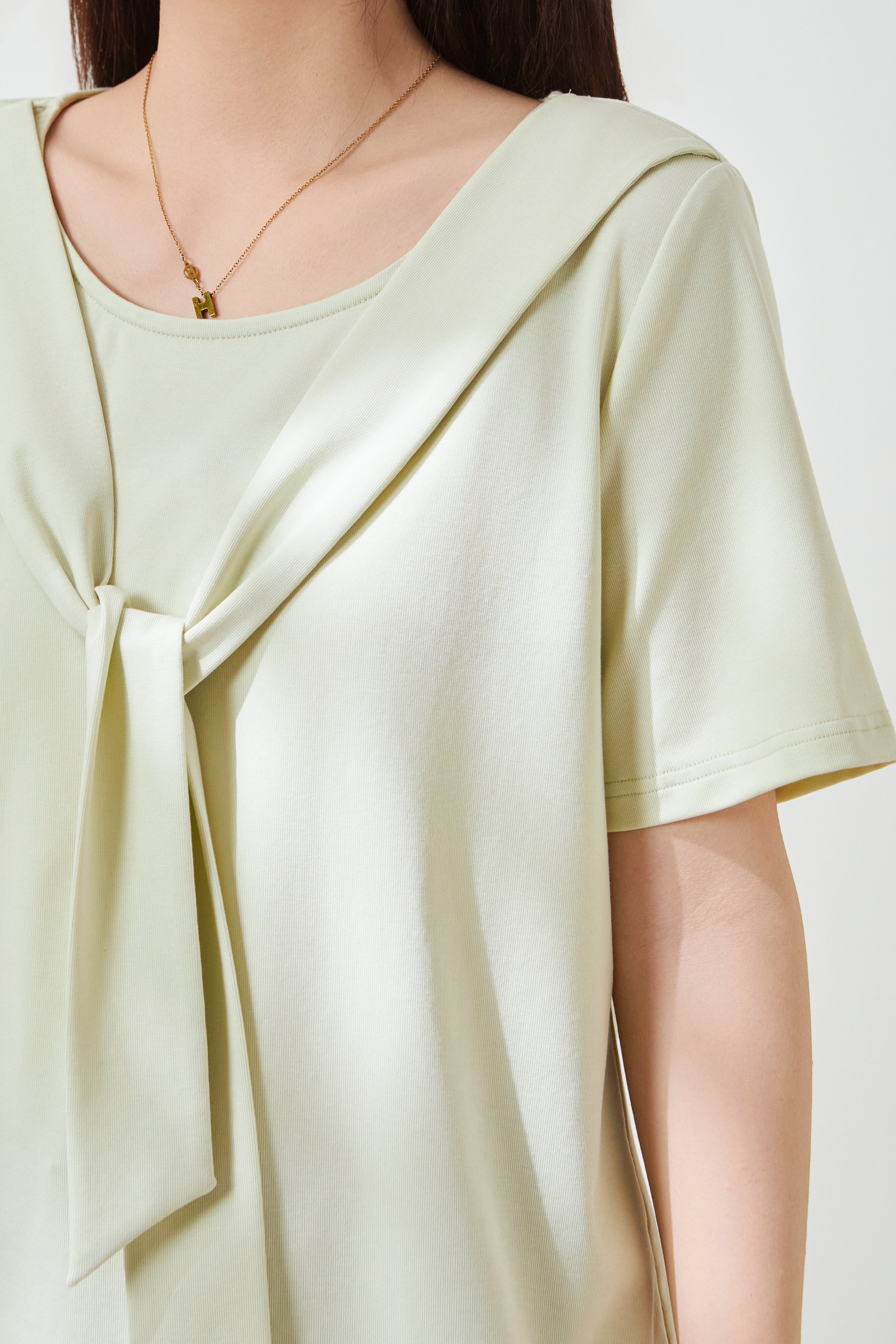 Shawl Collar Lyocell Cotton Knit T-Shirt FXZ7053