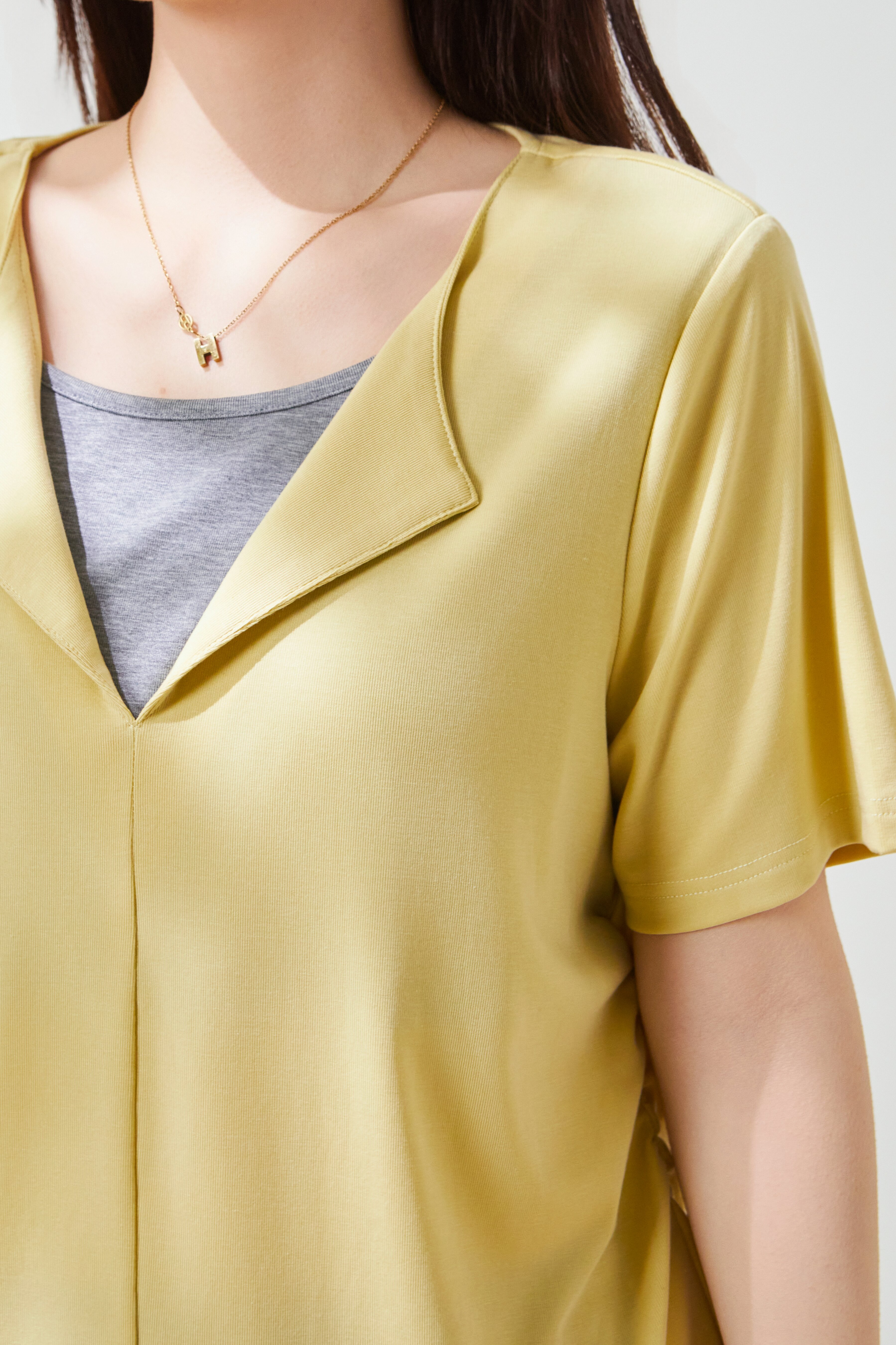 Fake Two-Piece Waist-Cinching Lyocell T-Shirt FXZ7038