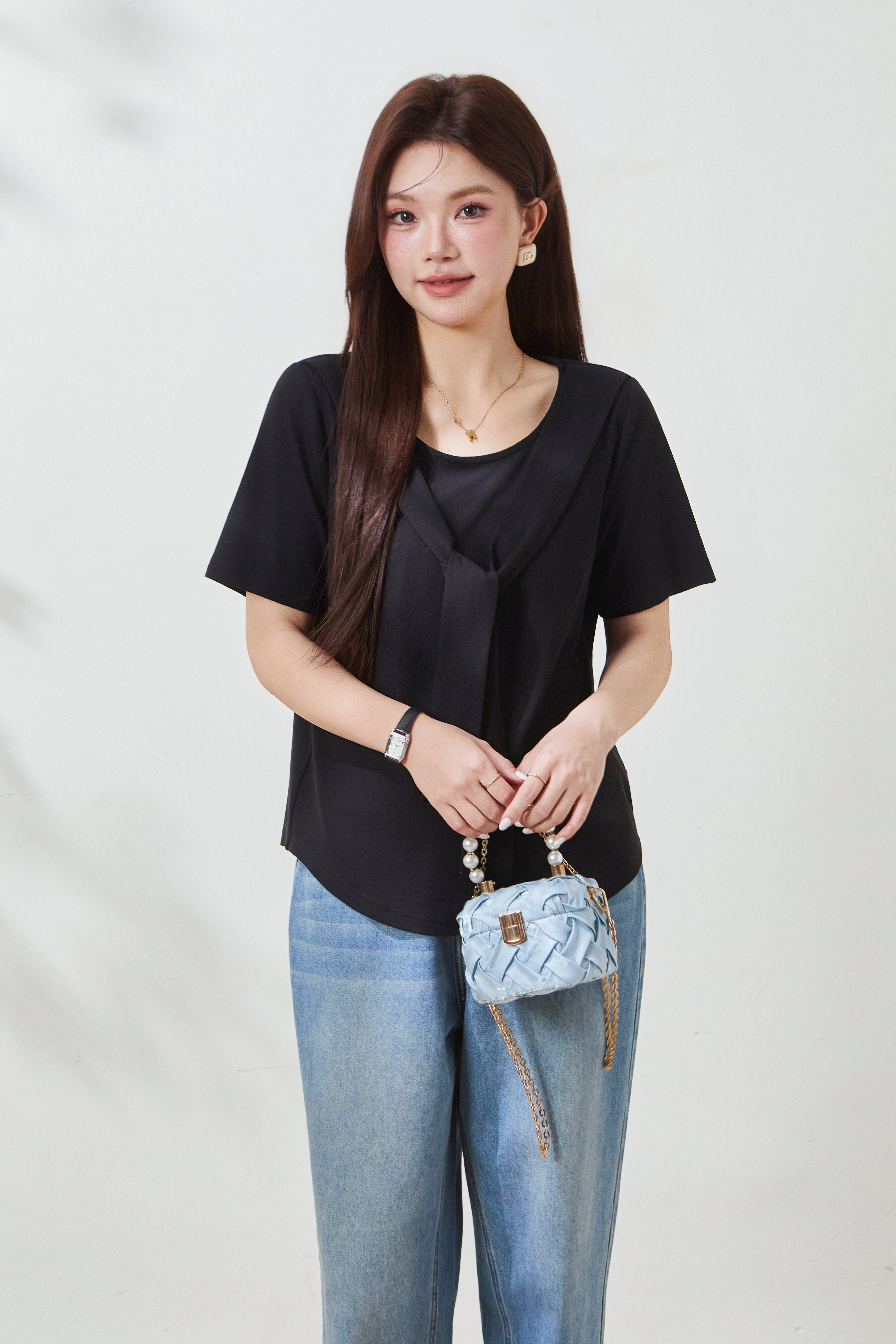 Shawl Collar Lyocell Cotton Knit T-Shirt FXZ7053