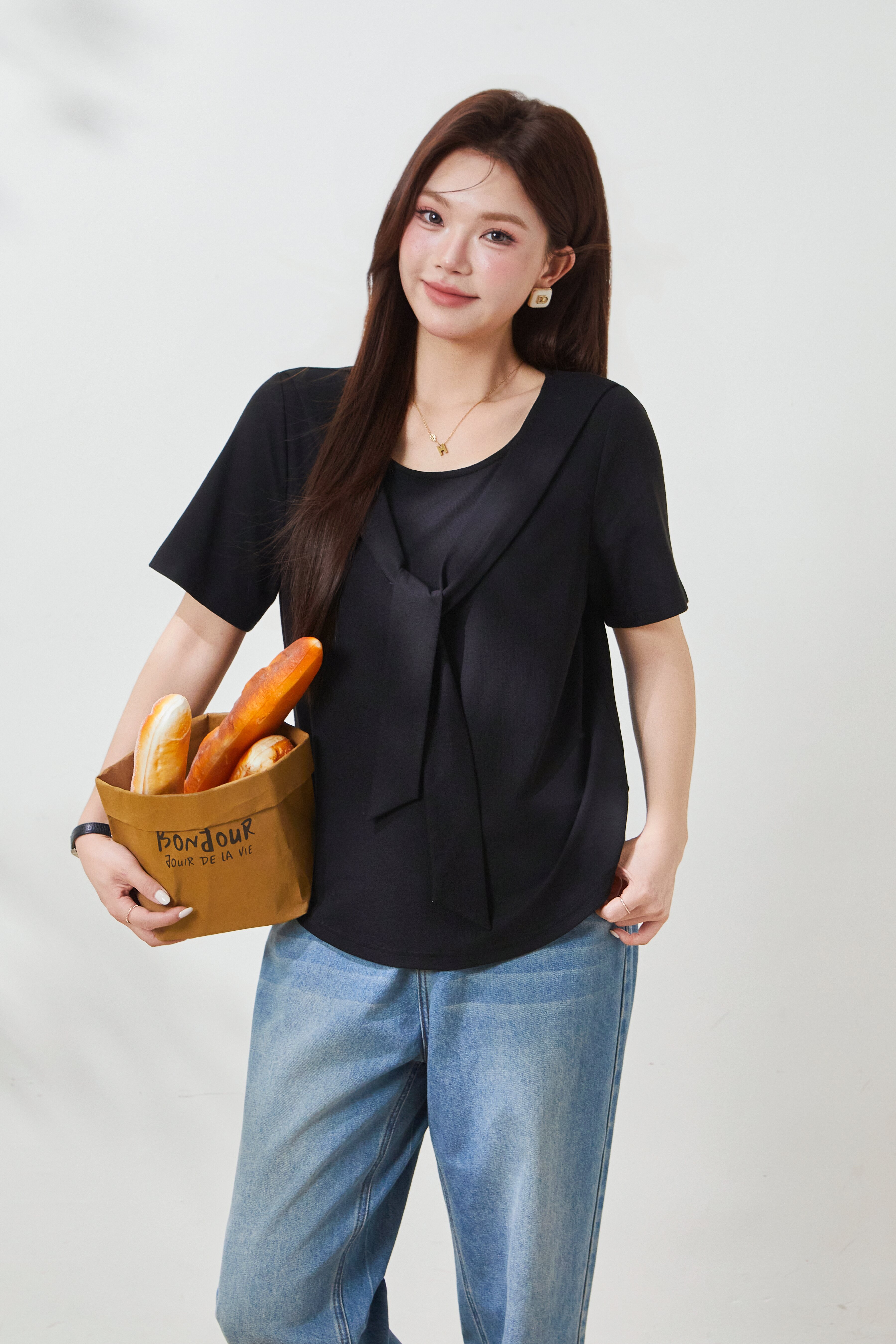 Shawl Collar Lyocell Cotton Knit T-Shirt FXZ7053