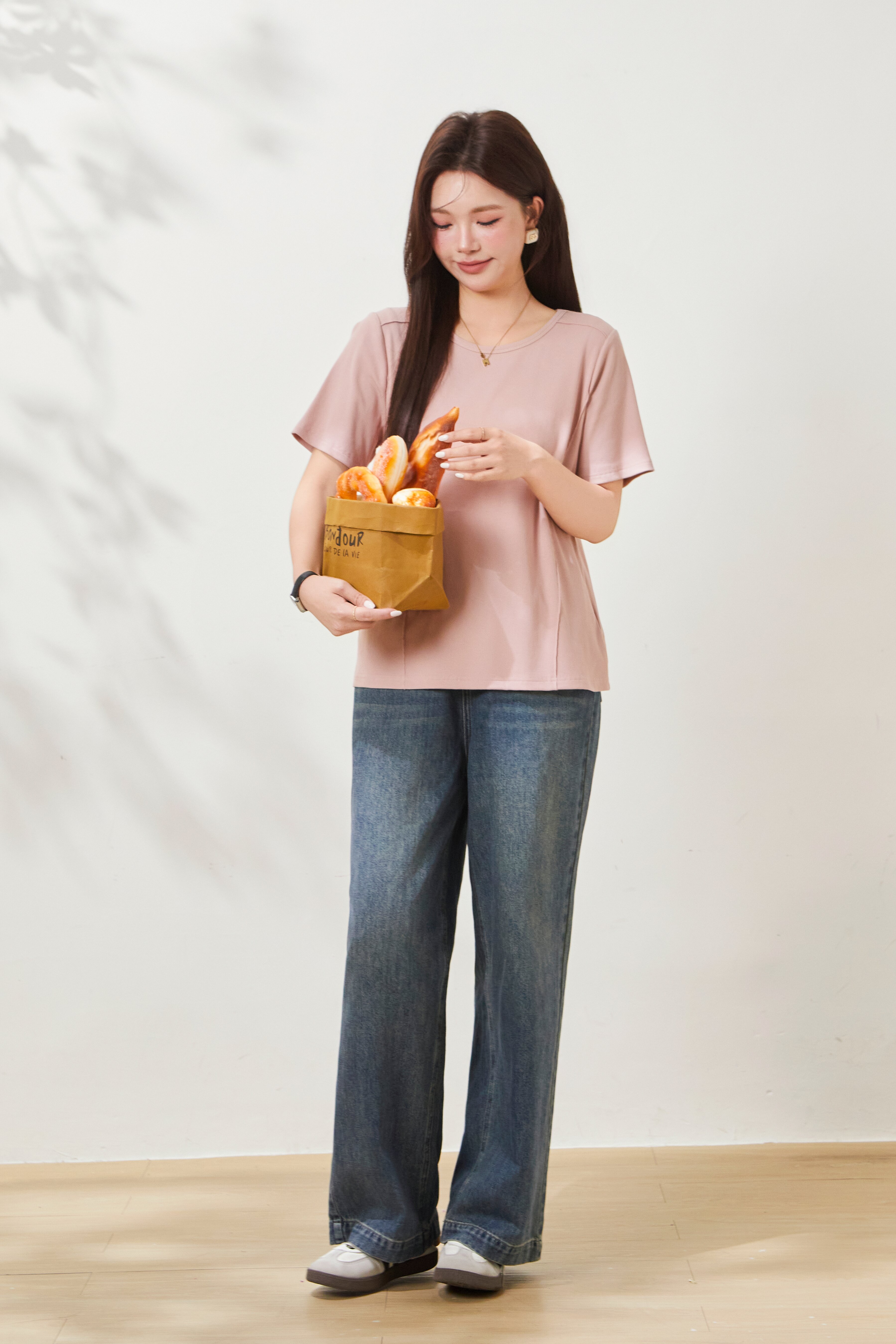Simple and versatile anti-aging front shoulder knitted T shirt FXZ8062