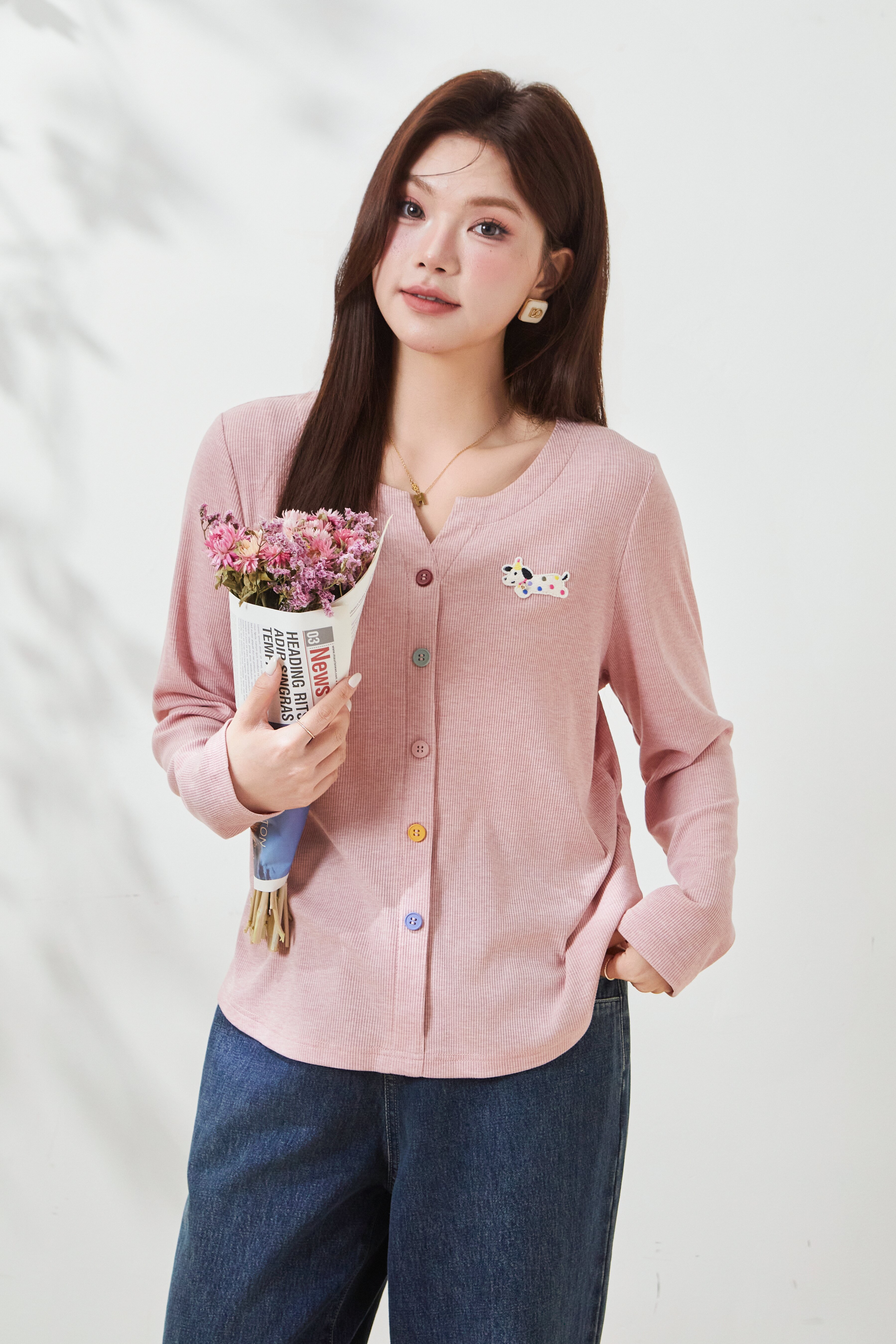 Colorful Button Knit T-shirt FCZ6999
