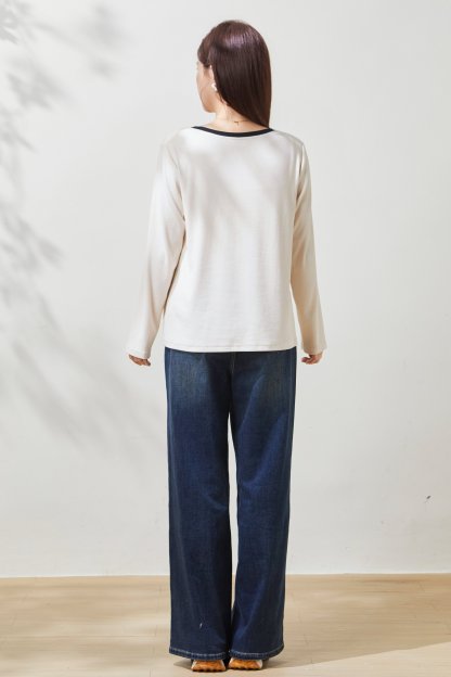 Round-neck color-block cat print top FCZ7082