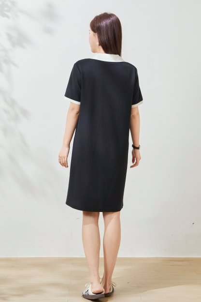 Color blocked POLO collar half zipper slimming dress FXQ7096