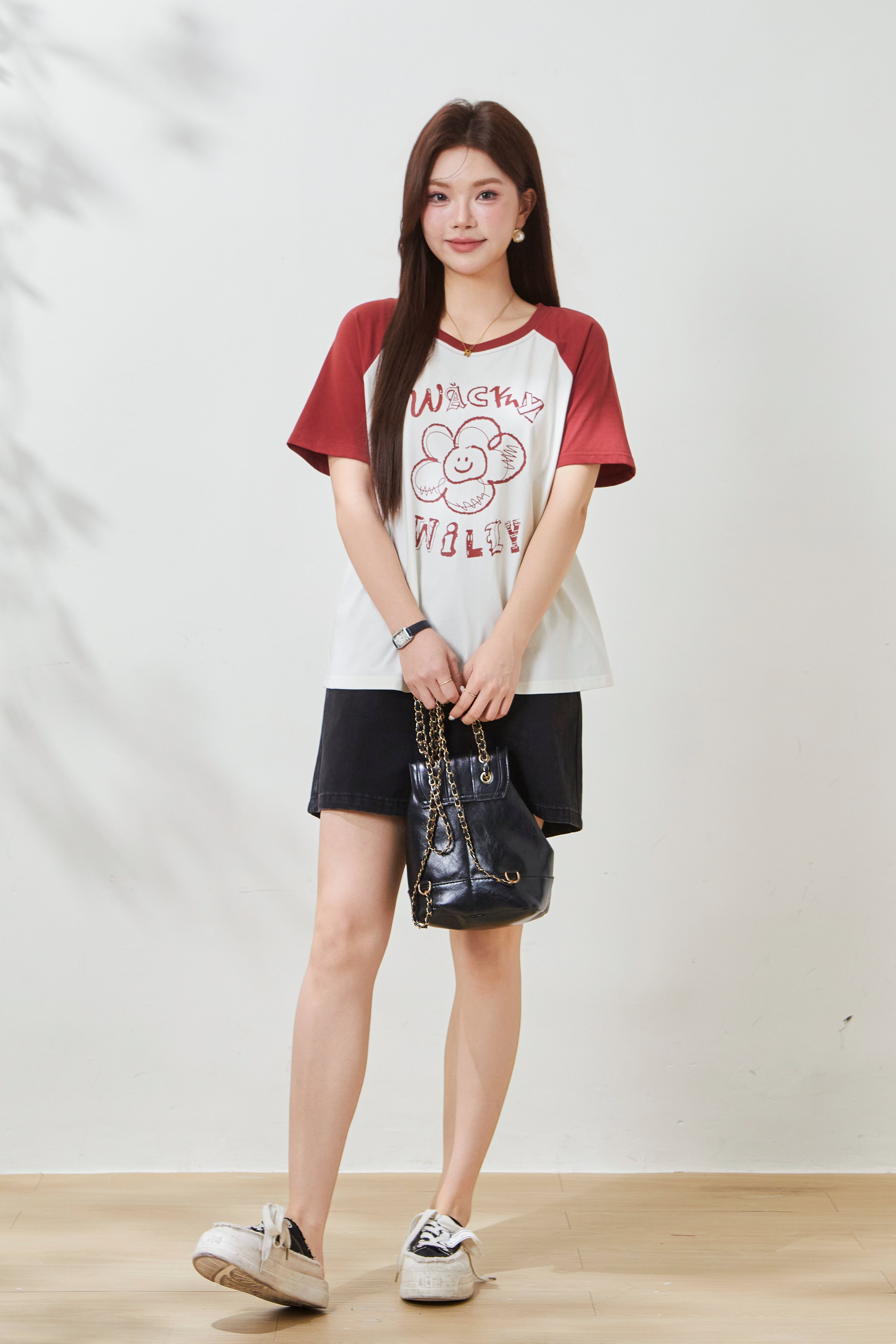 Flower print contrasting raglan sleeve T-shirt FXZ8011