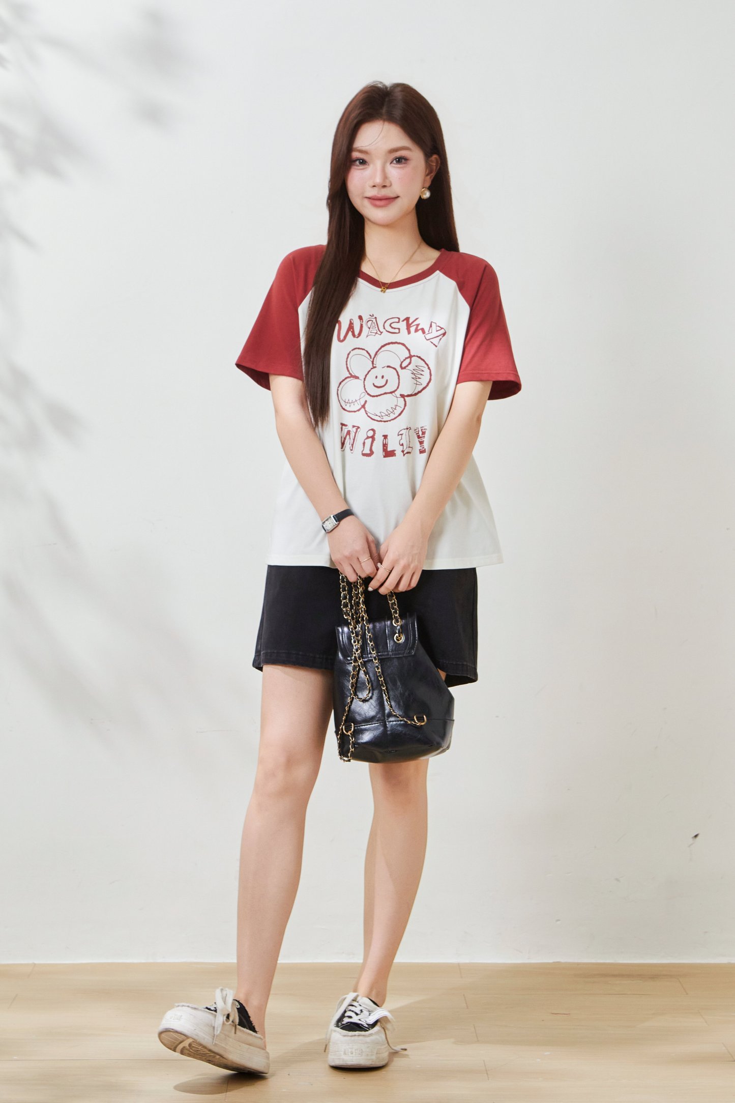 Flower print contrasting raglan sleeve T-shirt FXZ8011