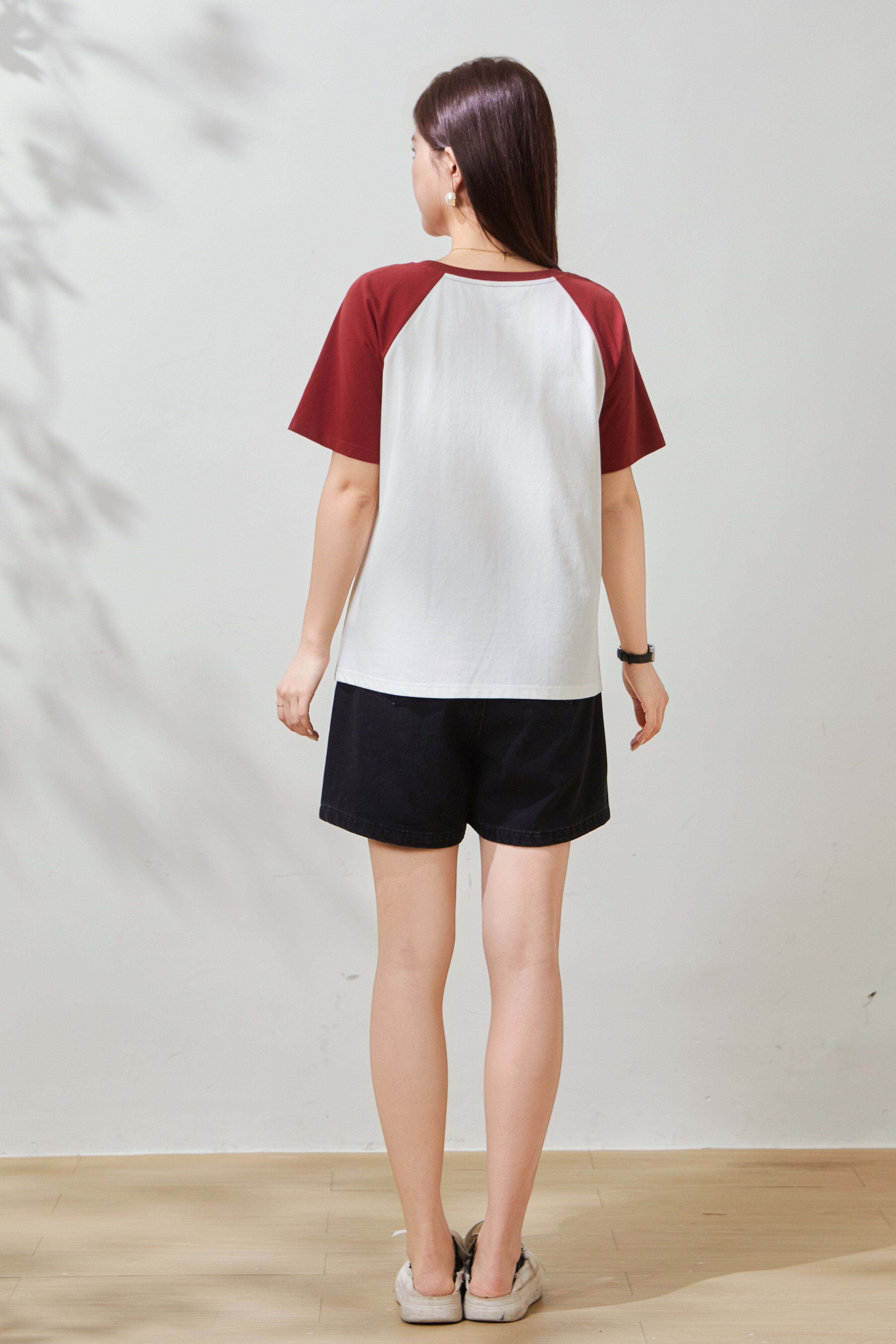 Flower print contrasting raglan sleeve T-shirt FXZ8011