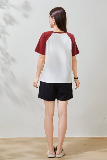 Flower print contrasting raglan sleeve T-shirt FXZ8011