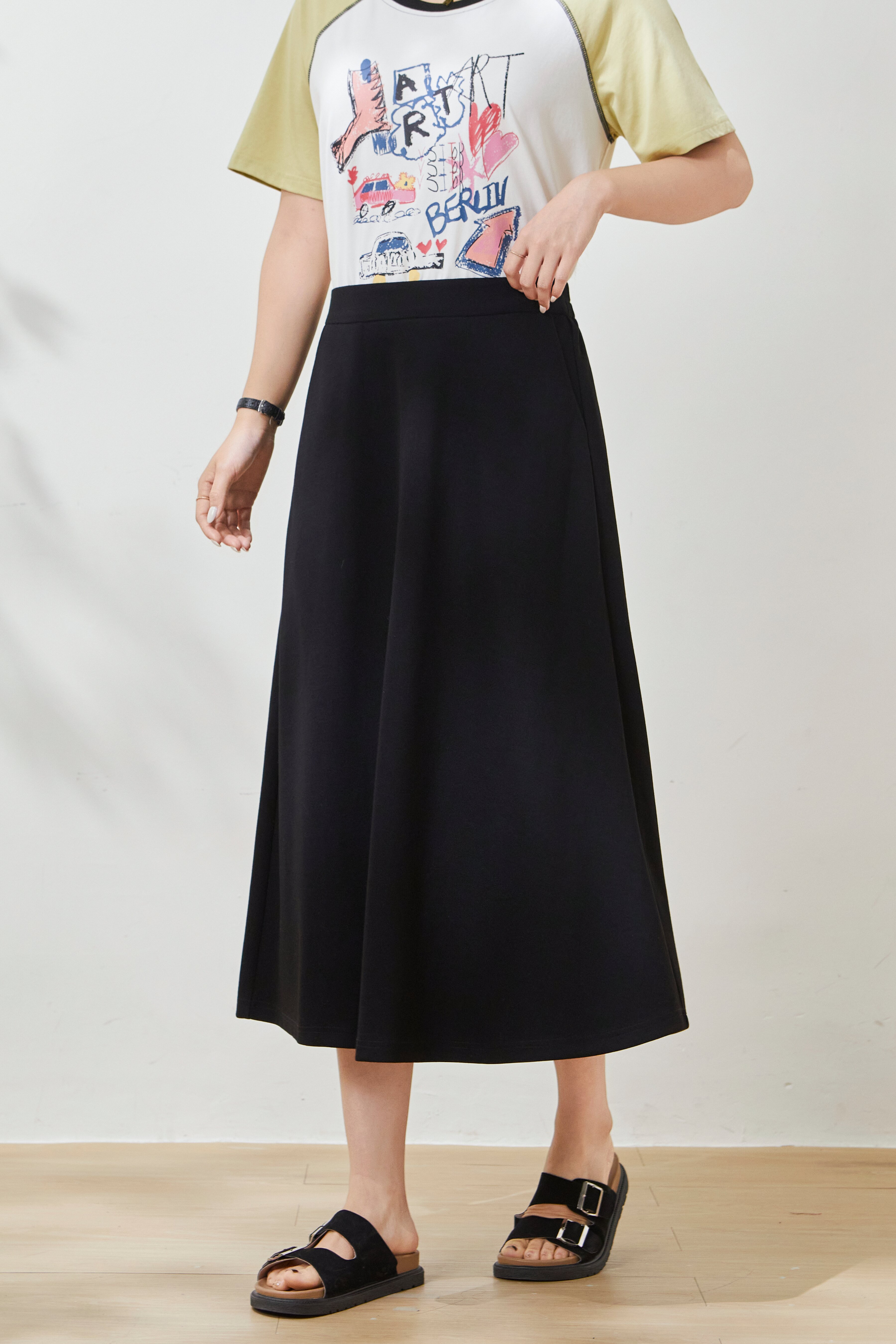 High-waisted slimming knitted long skirt FCBQ6868