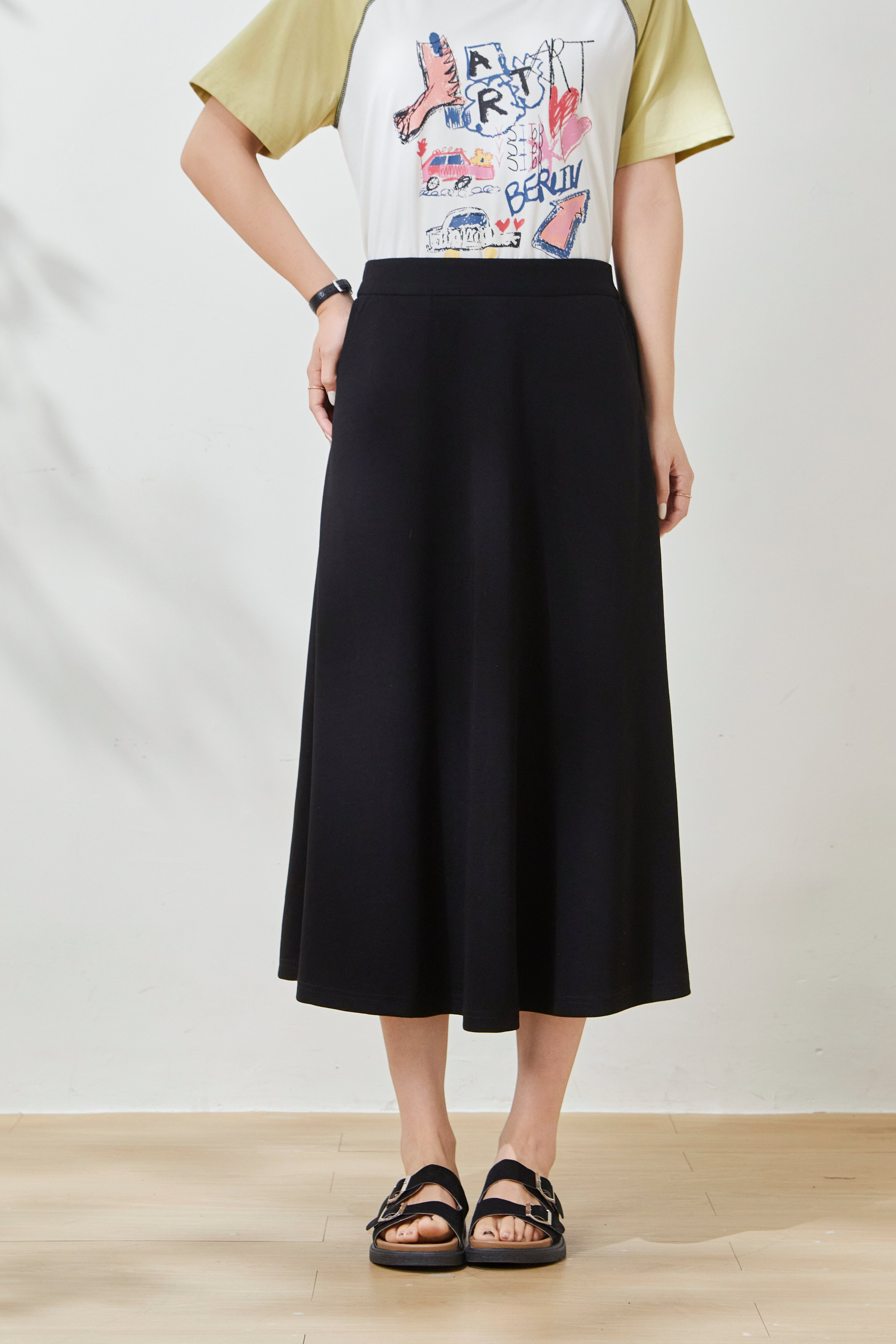 High-waisted slimming knitted long skirt FCBQ6868