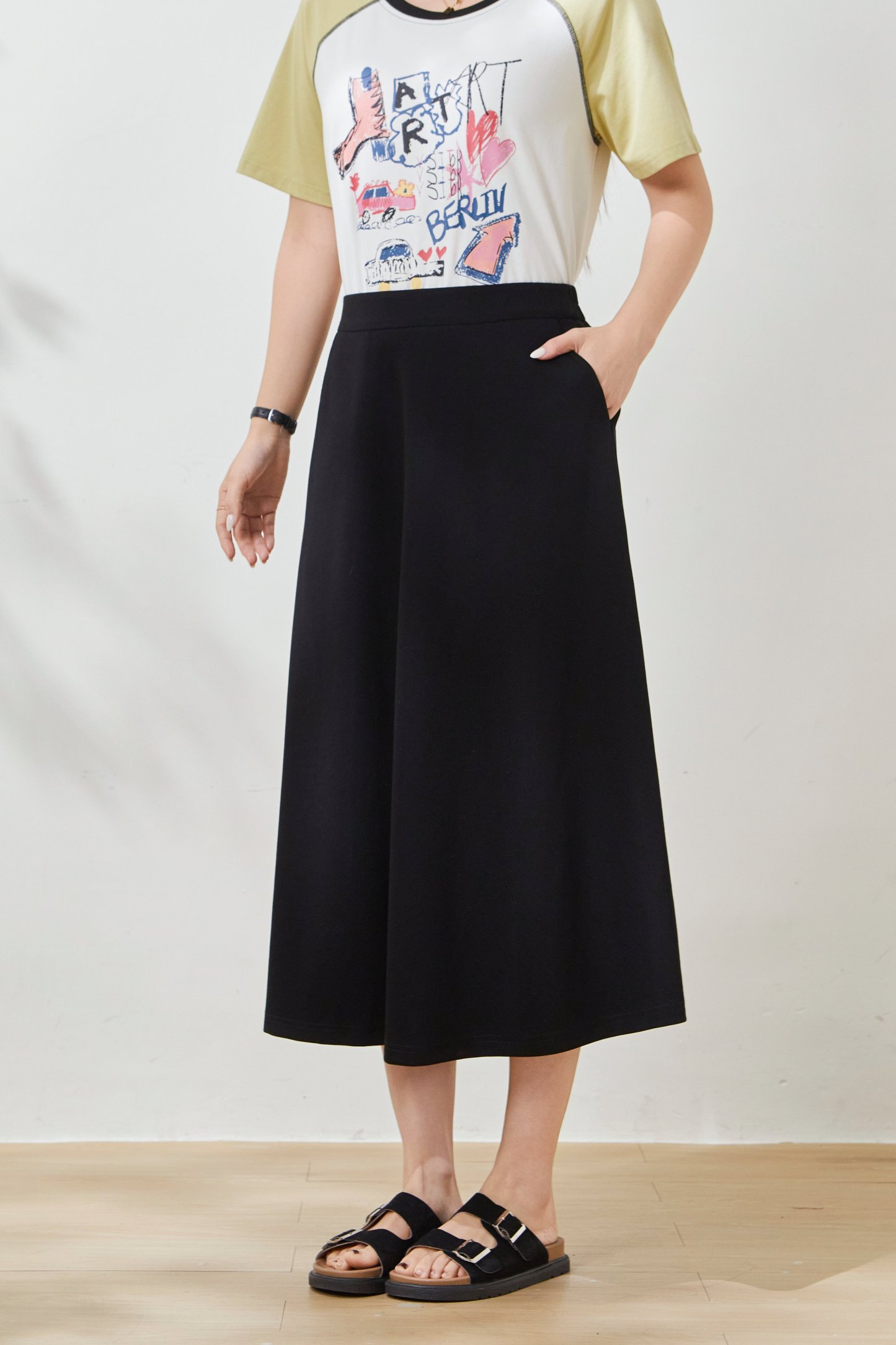 High-waisted slimming knitted long skirt FCBQ6868