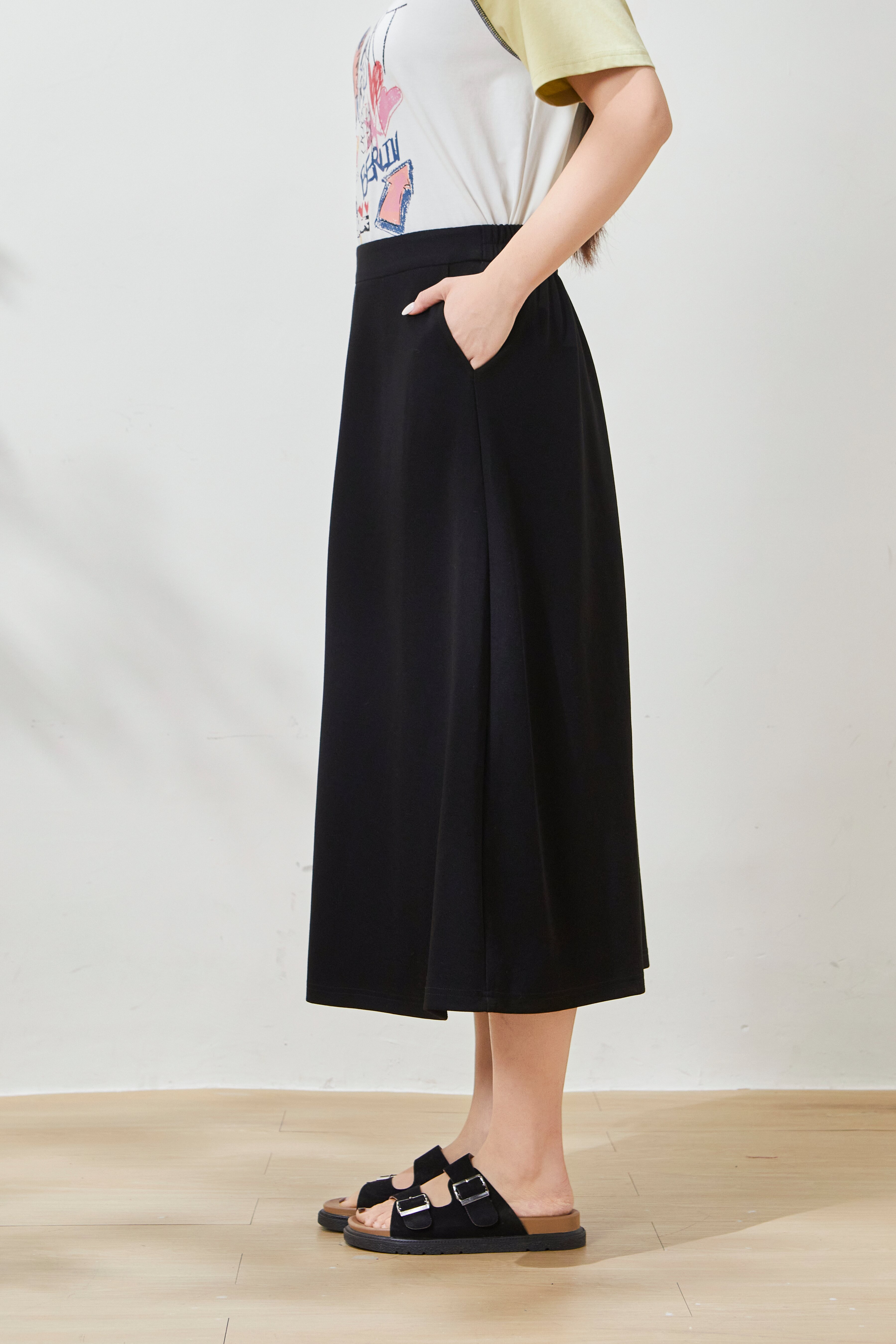 High-waisted slimming knitted long skirt FCBQ6868