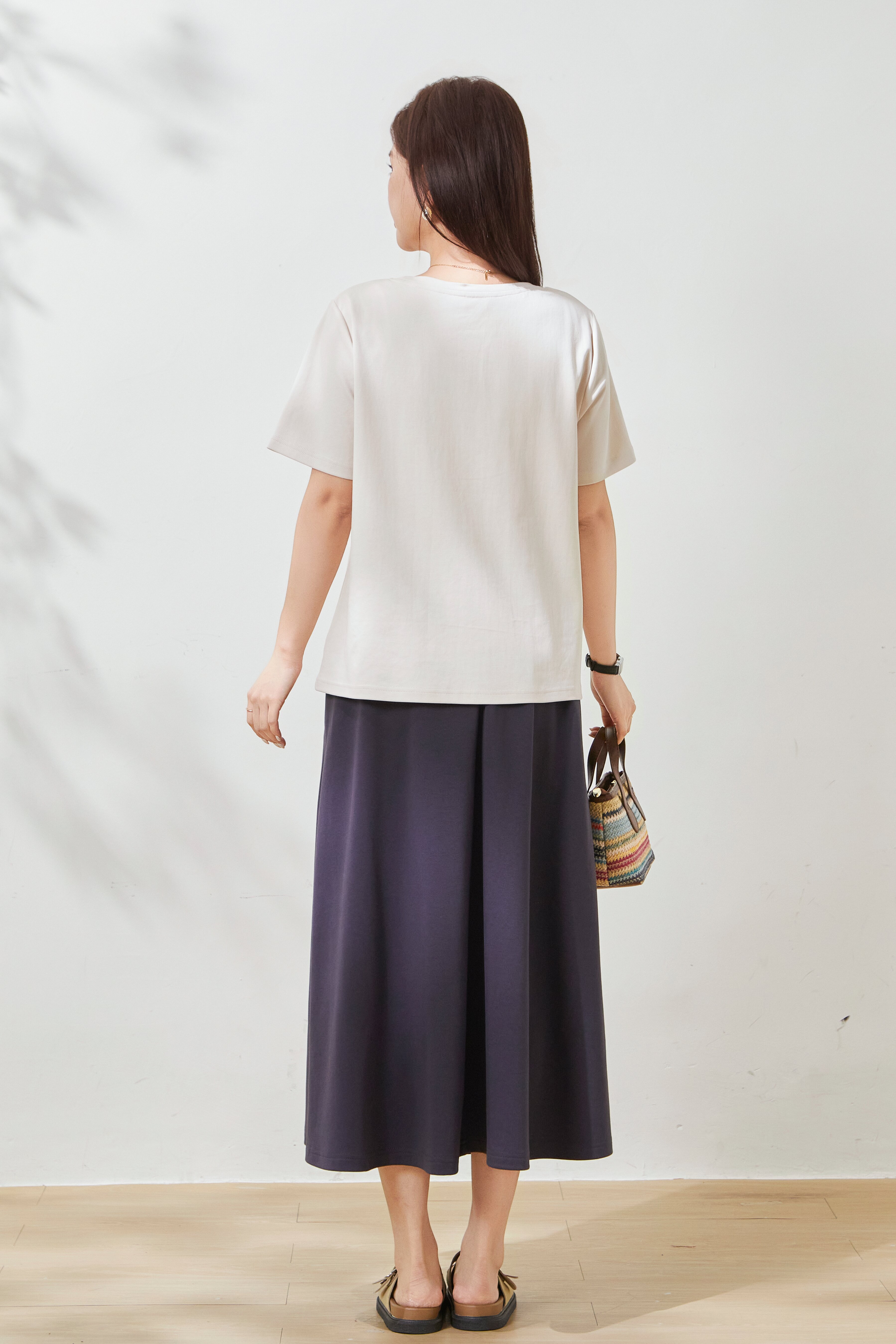 Cartoon embroidery skin friendly double-sided knitted T-shirt FXZ8017