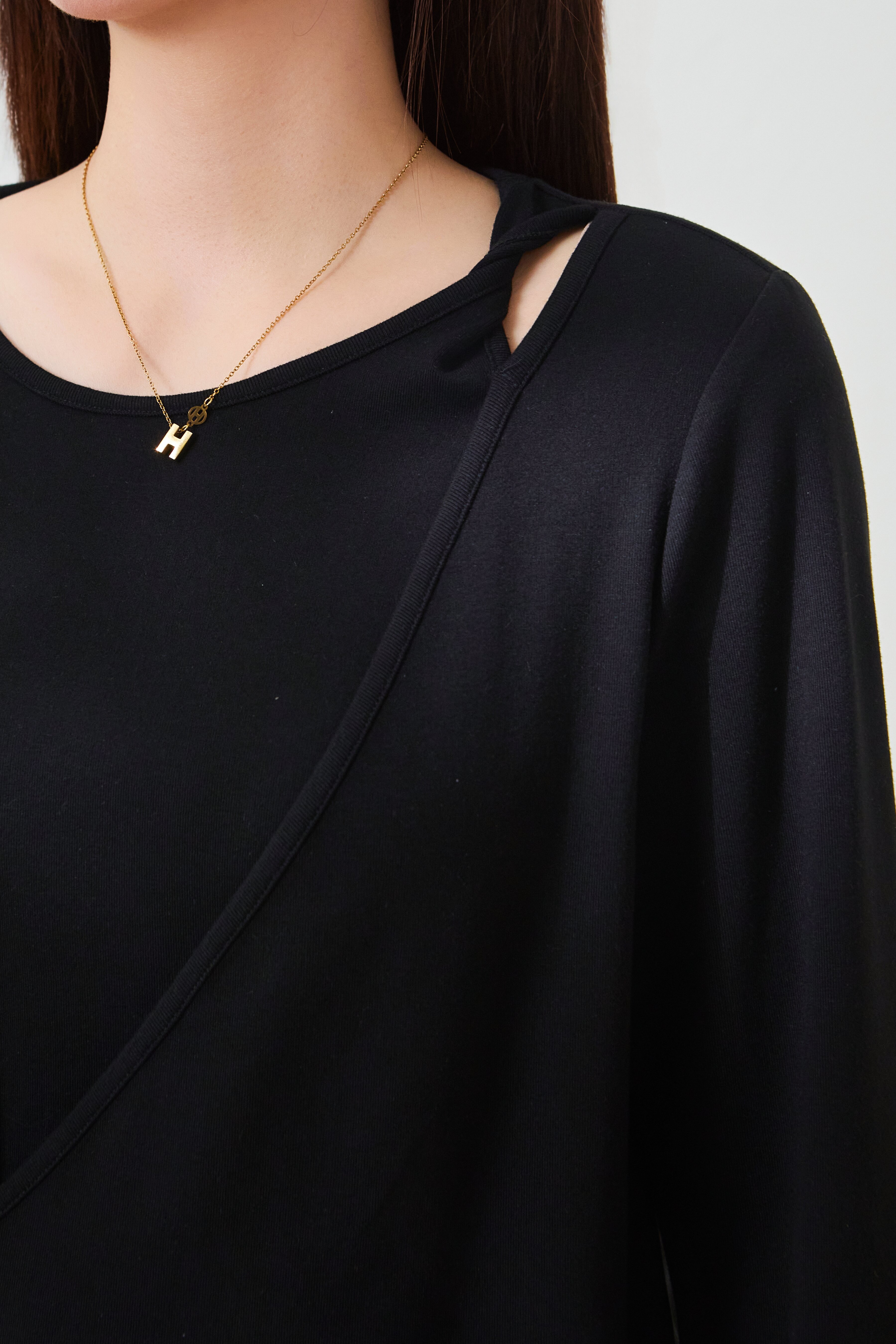 Side slit twisted hollow-out knit T-shirt FCZ6968