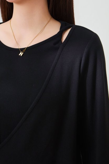 Side slit twisted hollow-out knit T-shirt FCZ6968