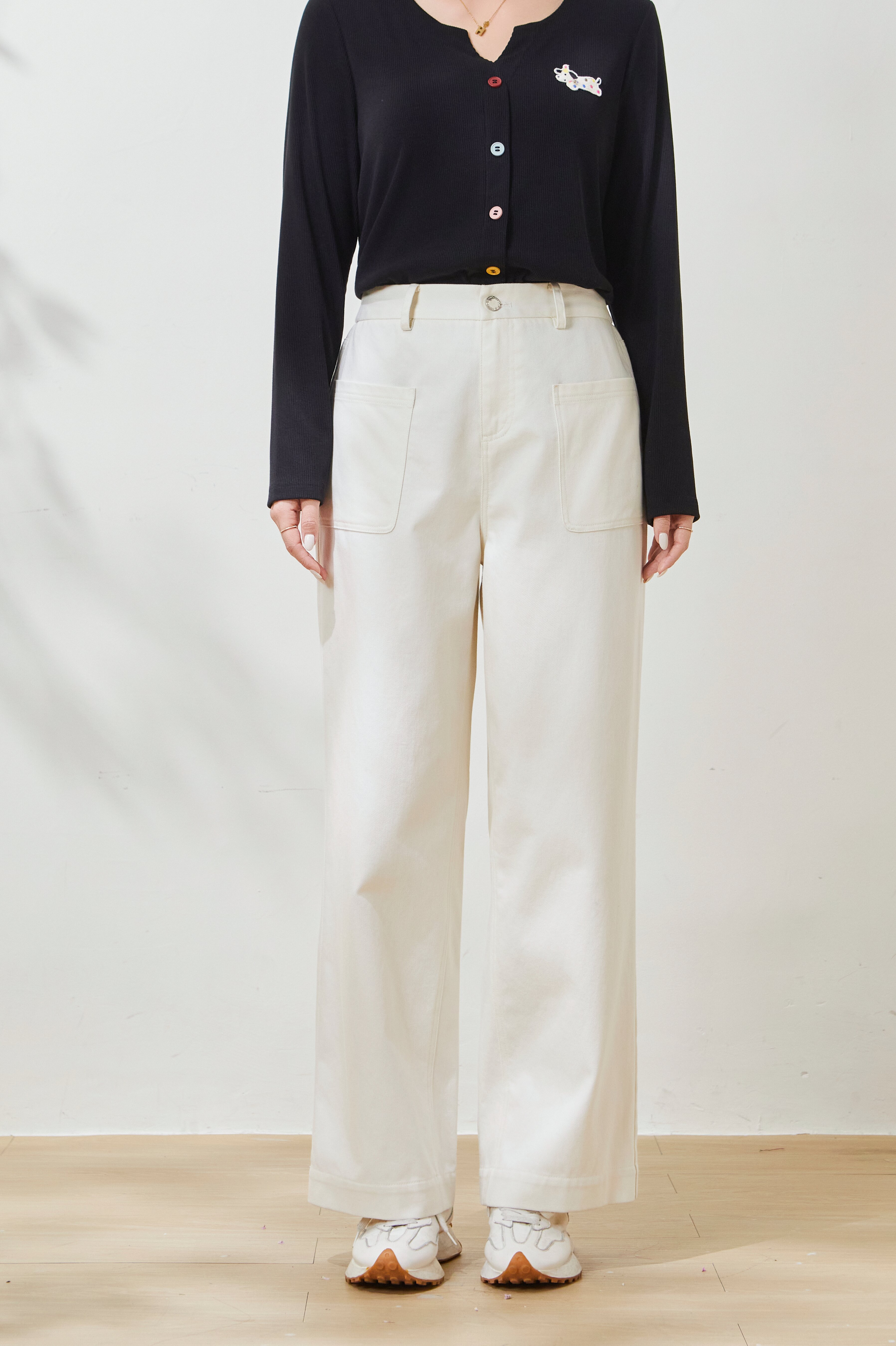 Double-pocket versatile slimming washed long pants FCK7019