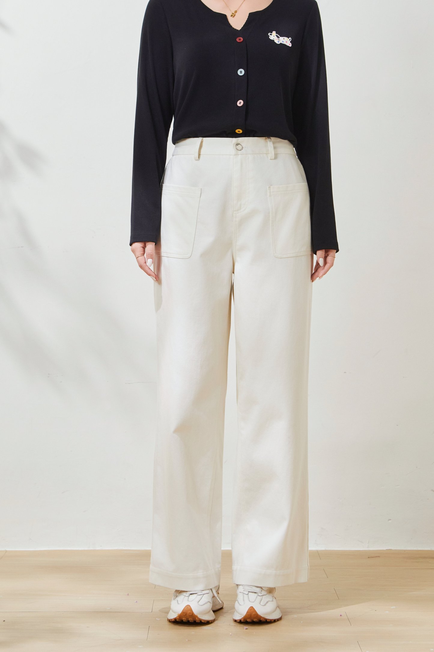 Double-pocket versatile slimming washed long pants FCK7019