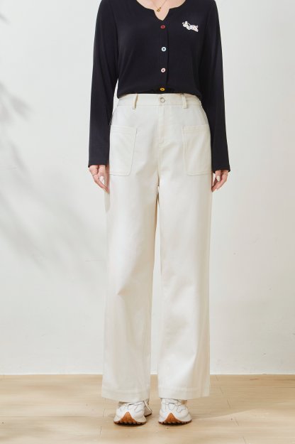 Double-pocket versatile slimming washed long pants FCK7019