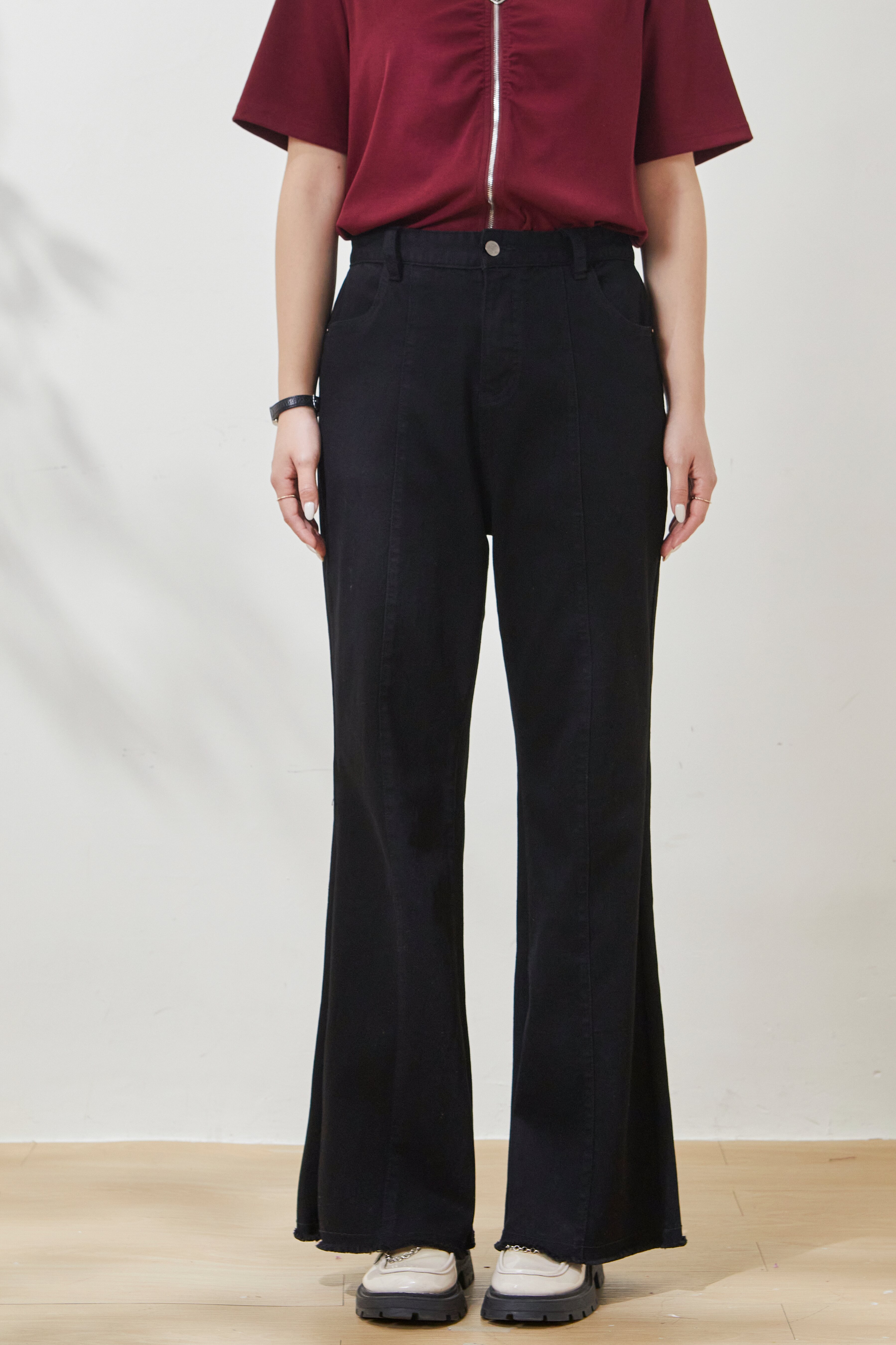 Split hem raw edge flared jeans FXK8003