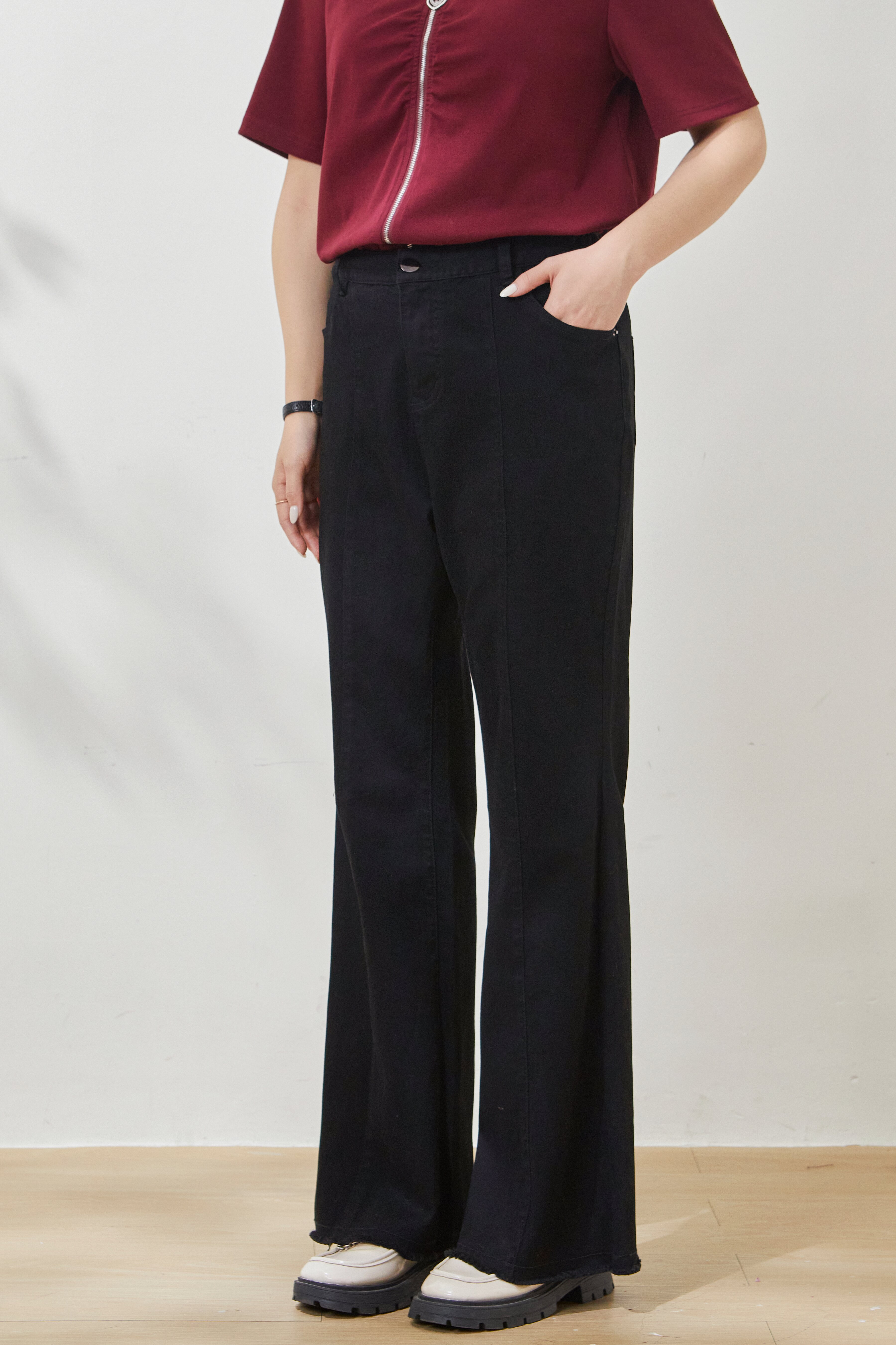 Split hem raw edge flared jeans FXK8003