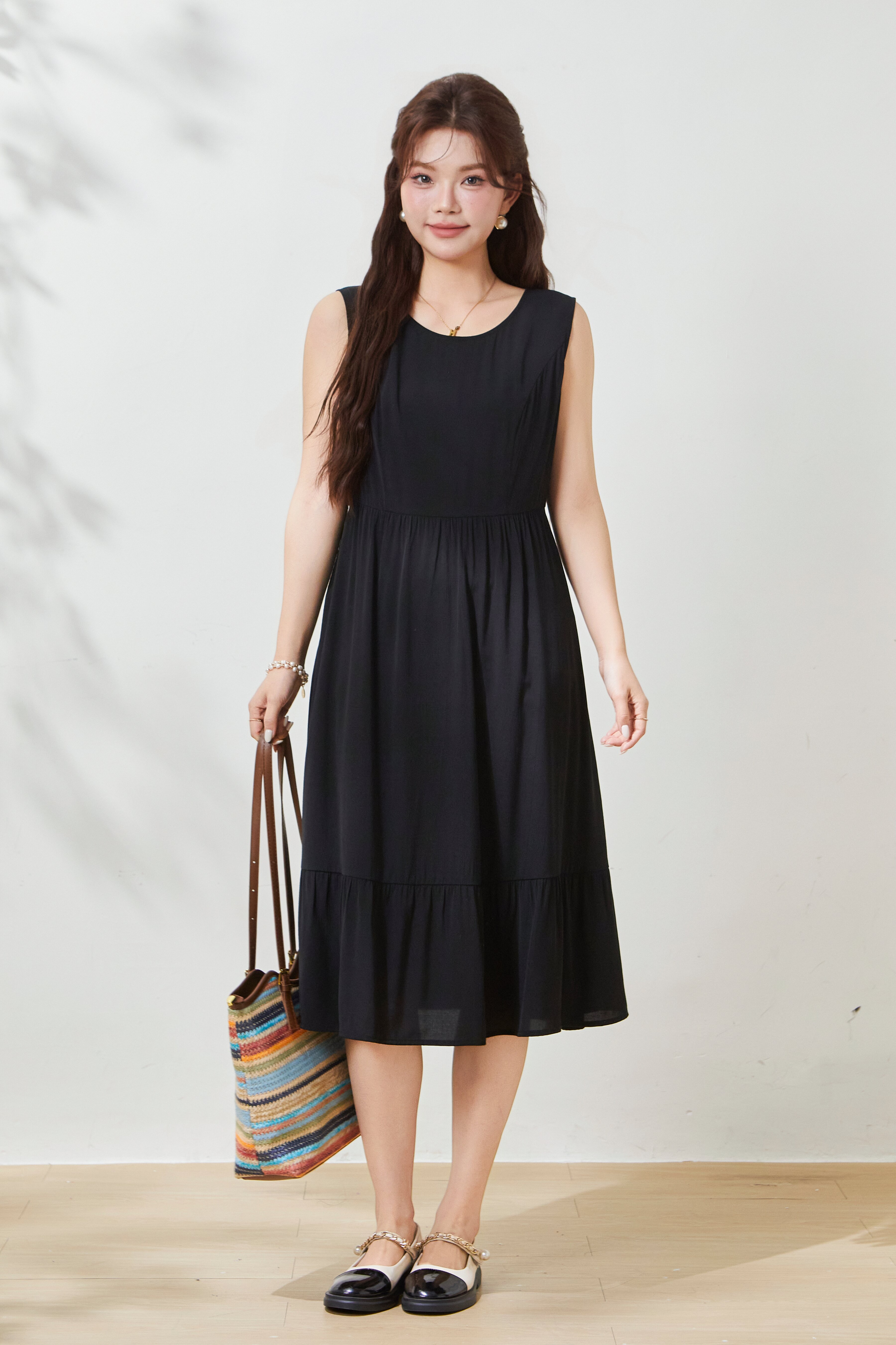 Round-neck ruffle hem tank dress FCQ6991