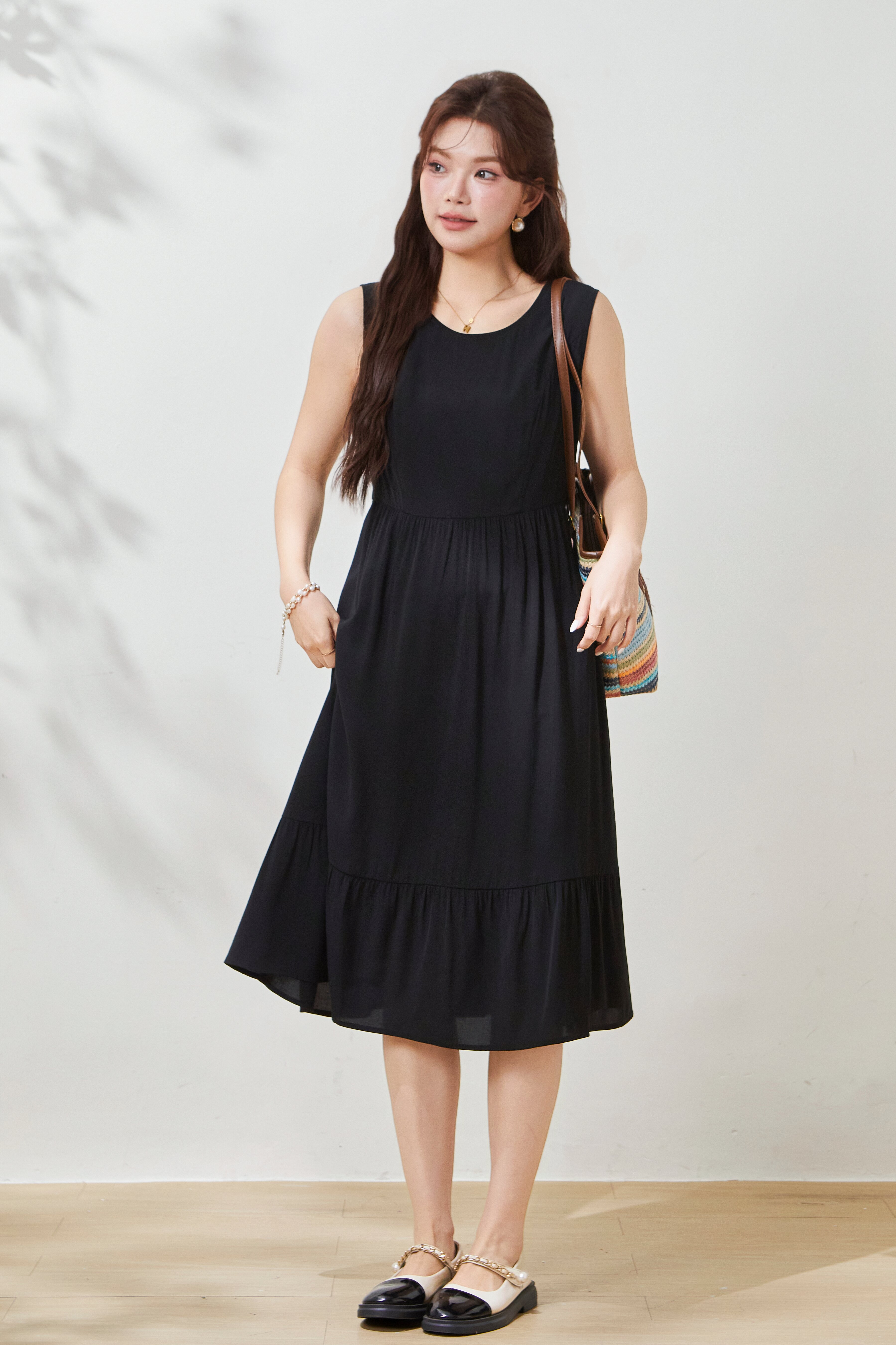 Round-neck ruffle hem tank dress FCQ6991