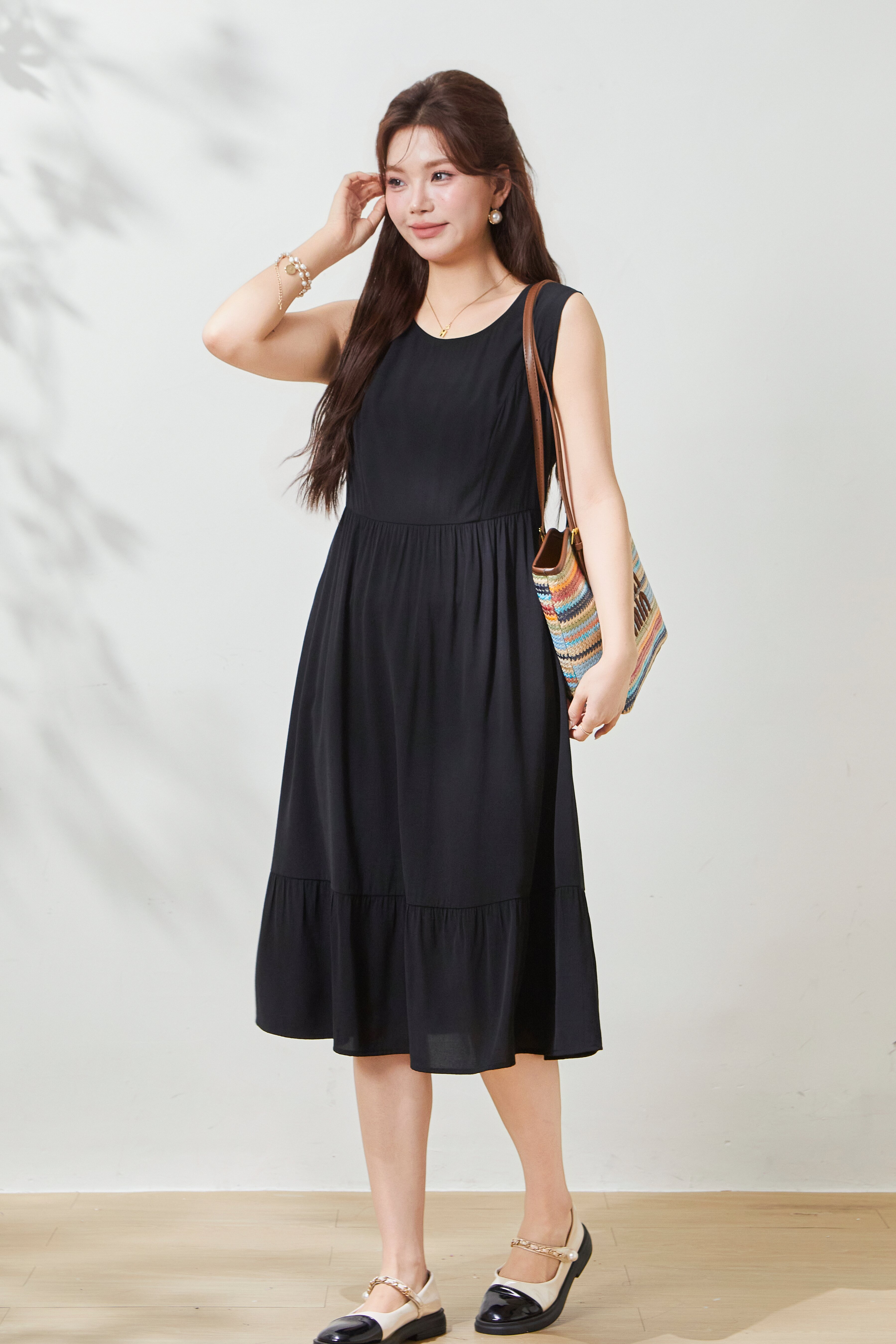 Round-neck ruffle hem tank dress FCQ6991