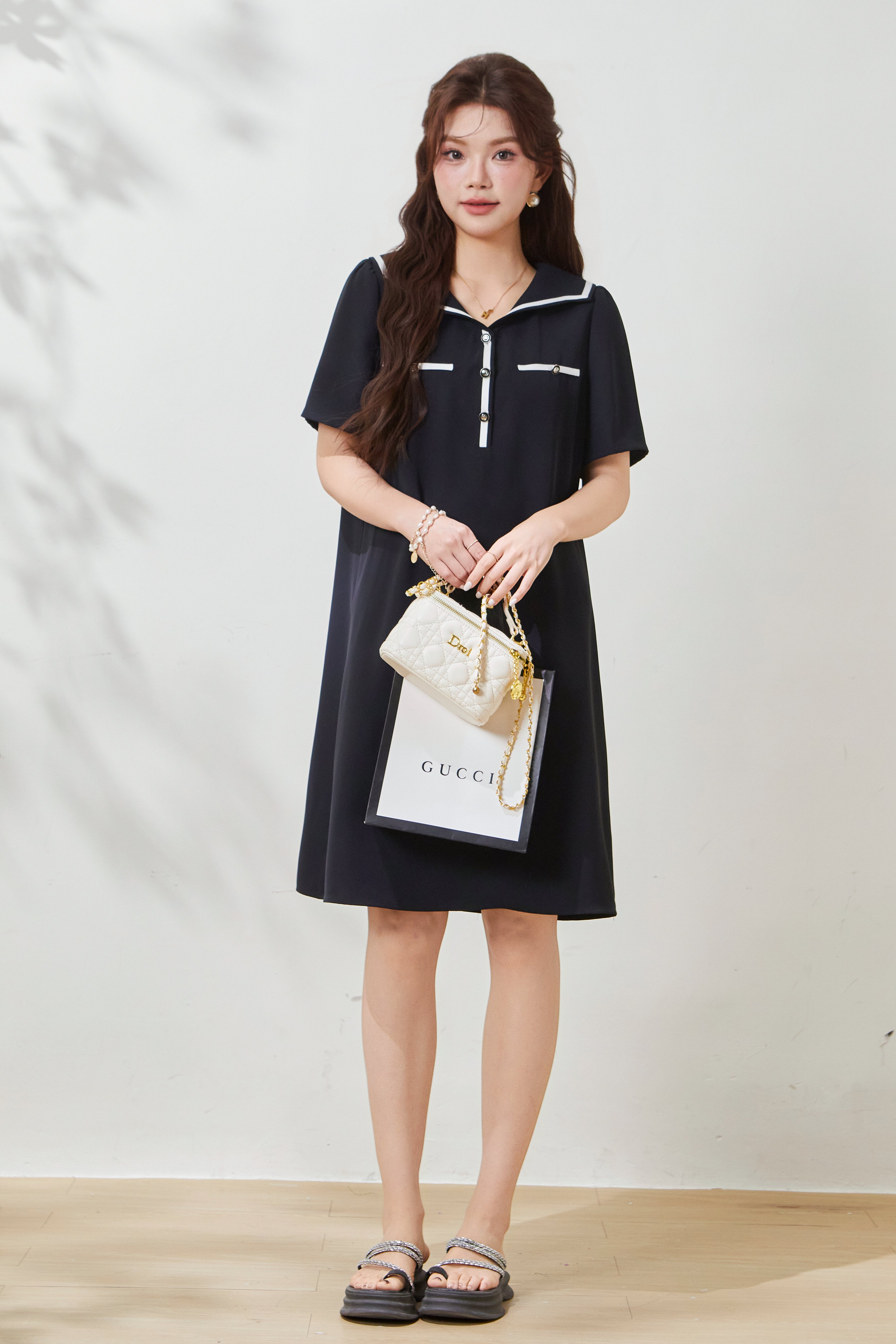 Academy-style color-blocking slimming dress FXQ7070