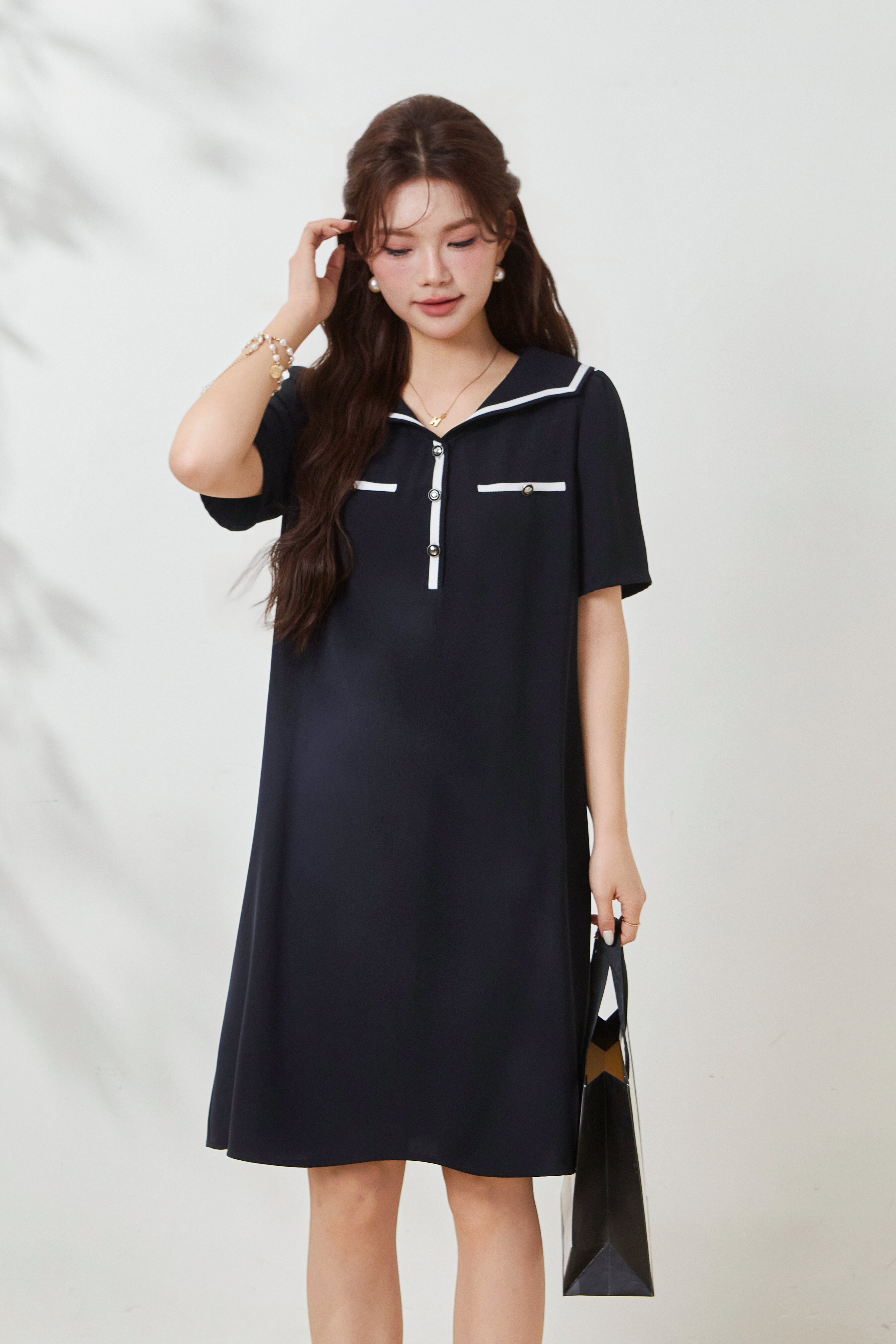 Academy-style color-blocking slimming dress FXQ7070