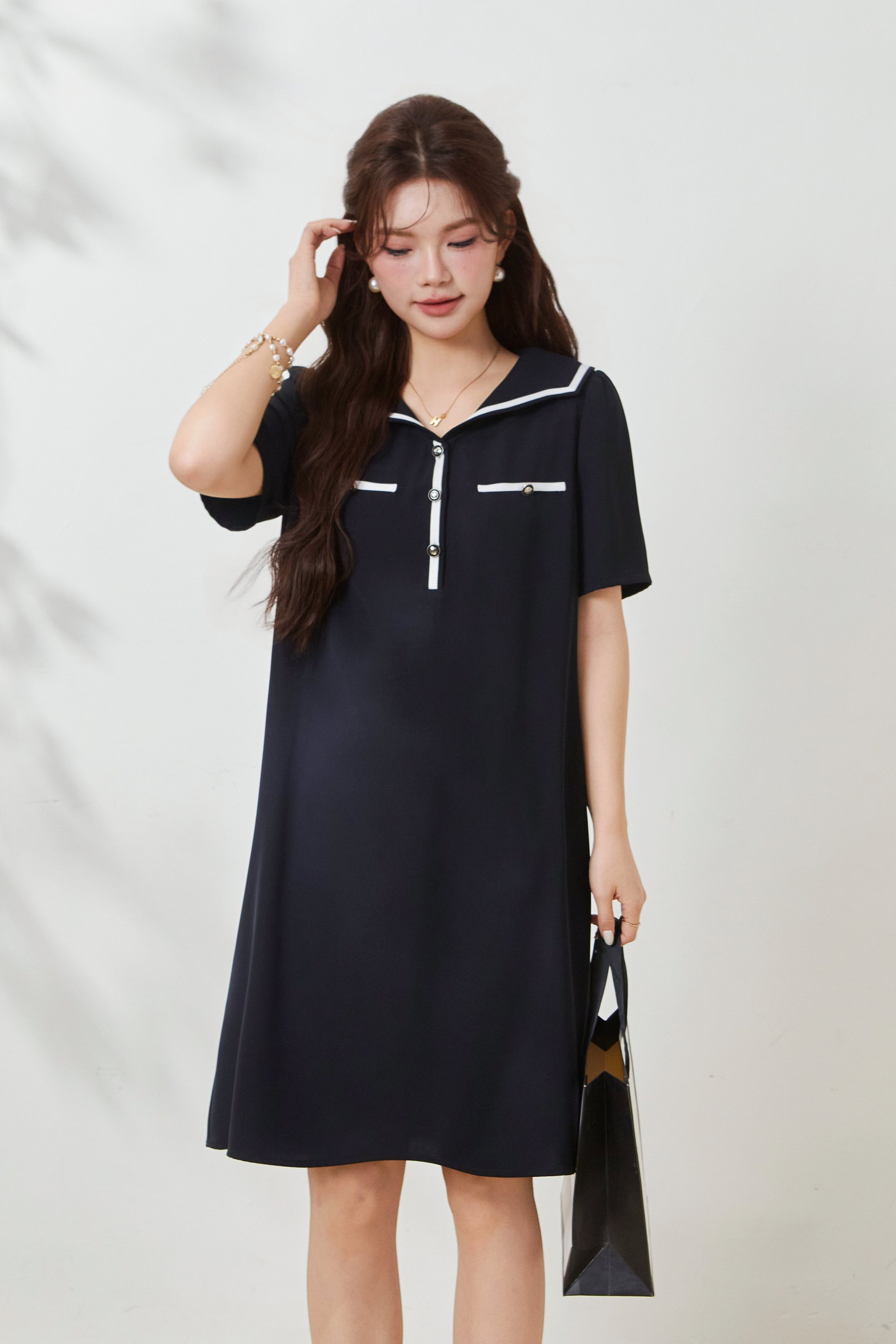 Academy-style color-blocking slimming dress FXQ7070