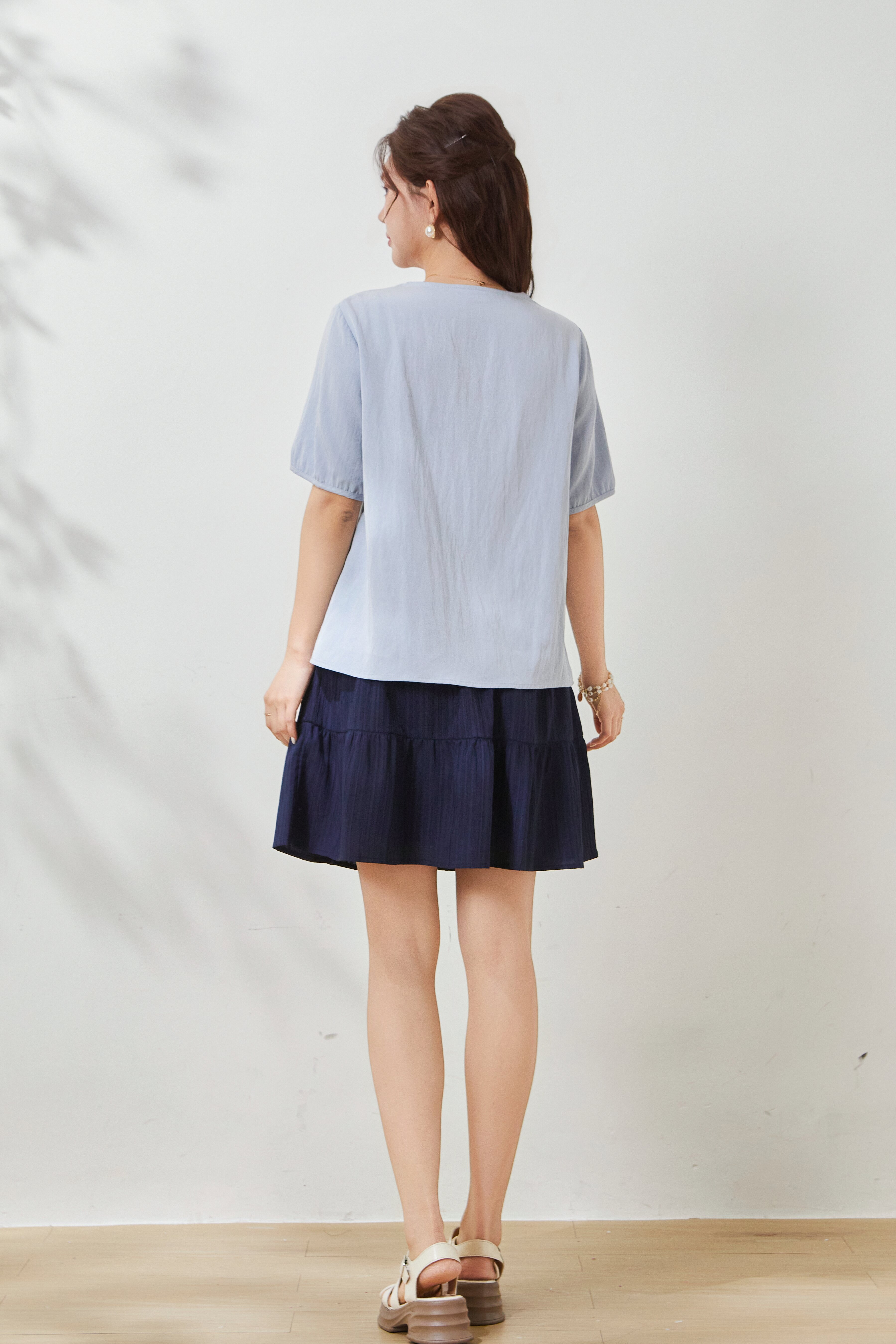 V-neck hollow embroidered top FXA8005