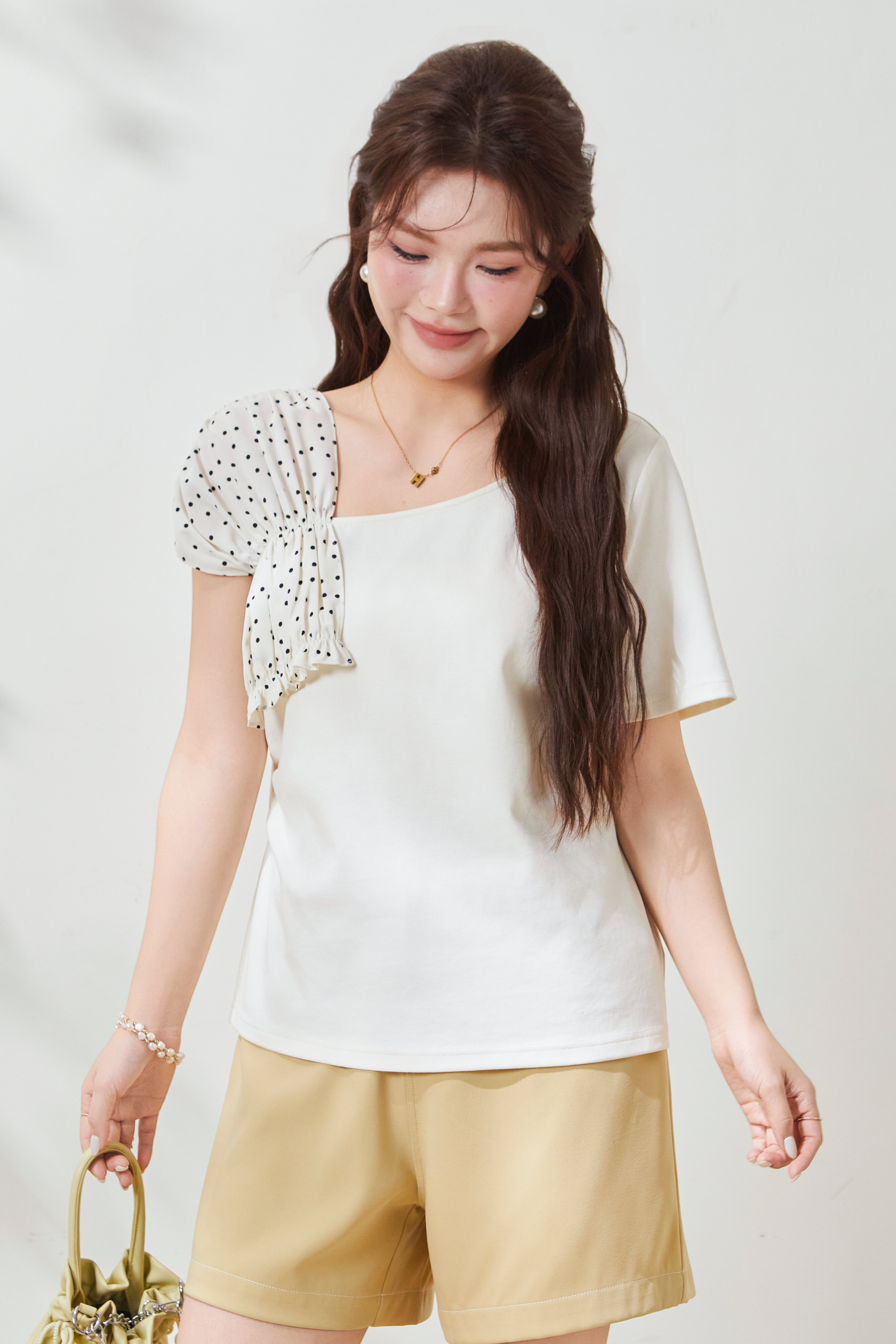 Polka Dot Off-Shoulder Slim-Fit Top FXZ7037