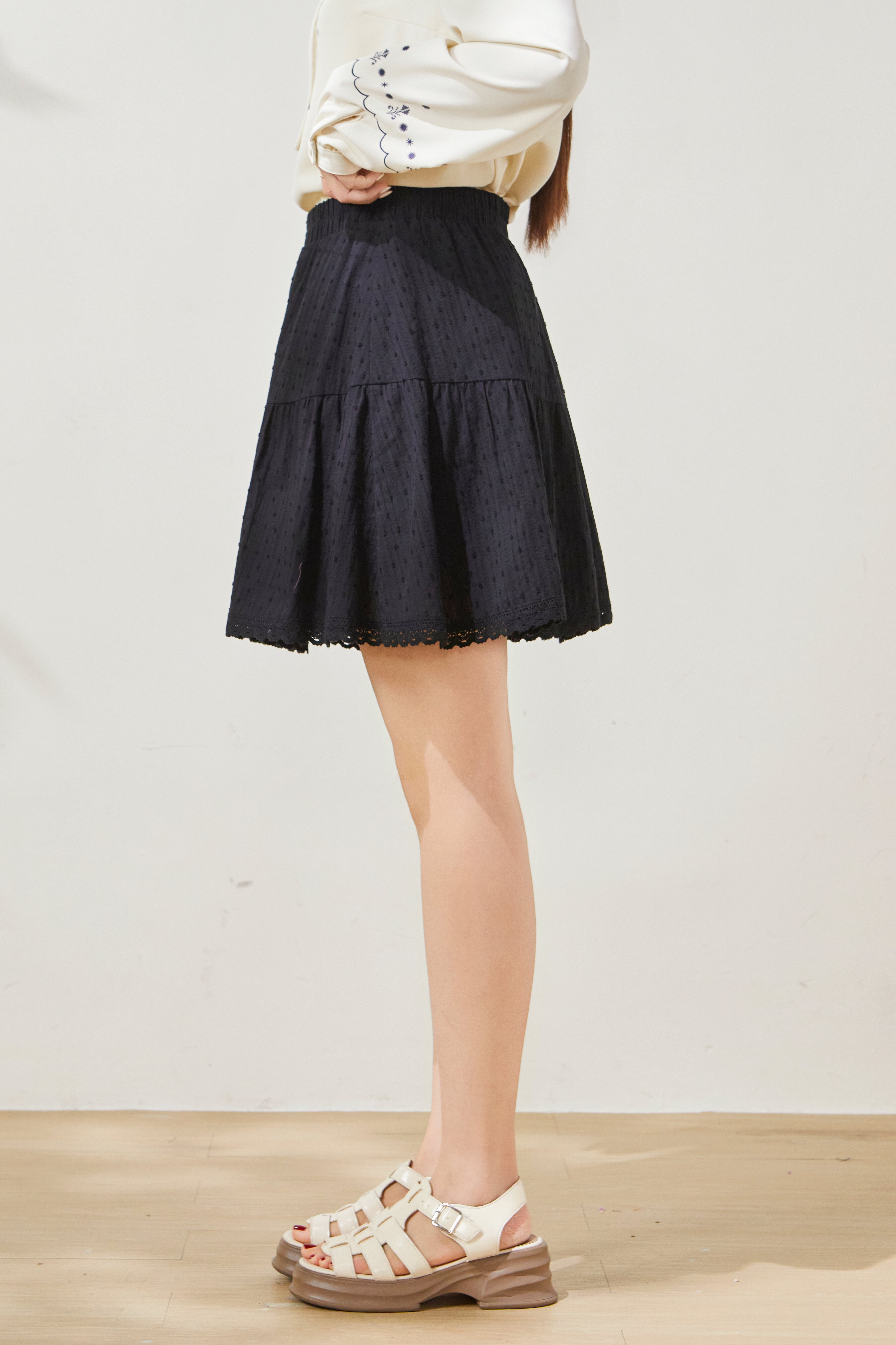 Lace cake high waisted A-line short skirt FXBQ8002