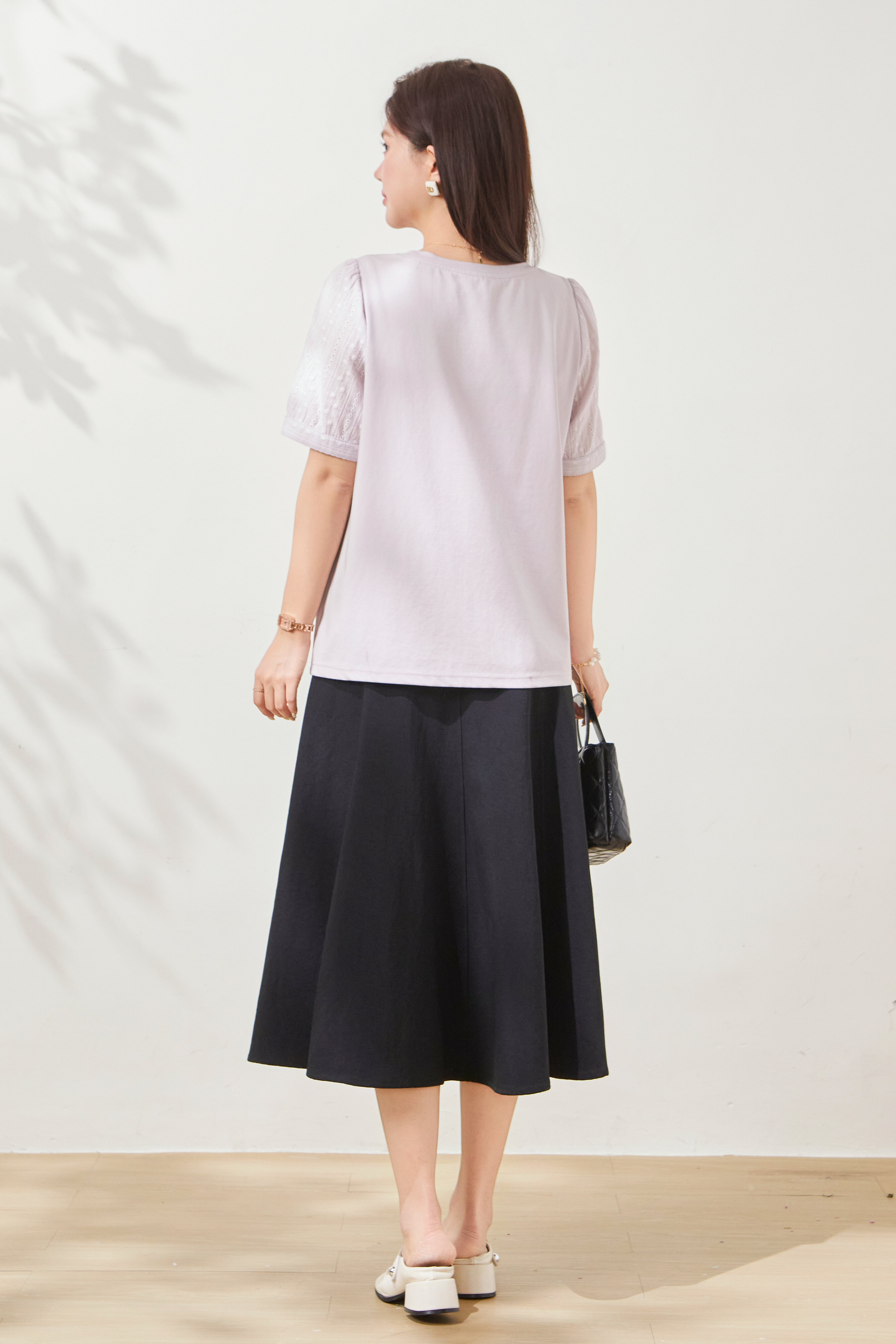 Embroidered Knit Patchwork Cotton T-Shirt FXZ6981