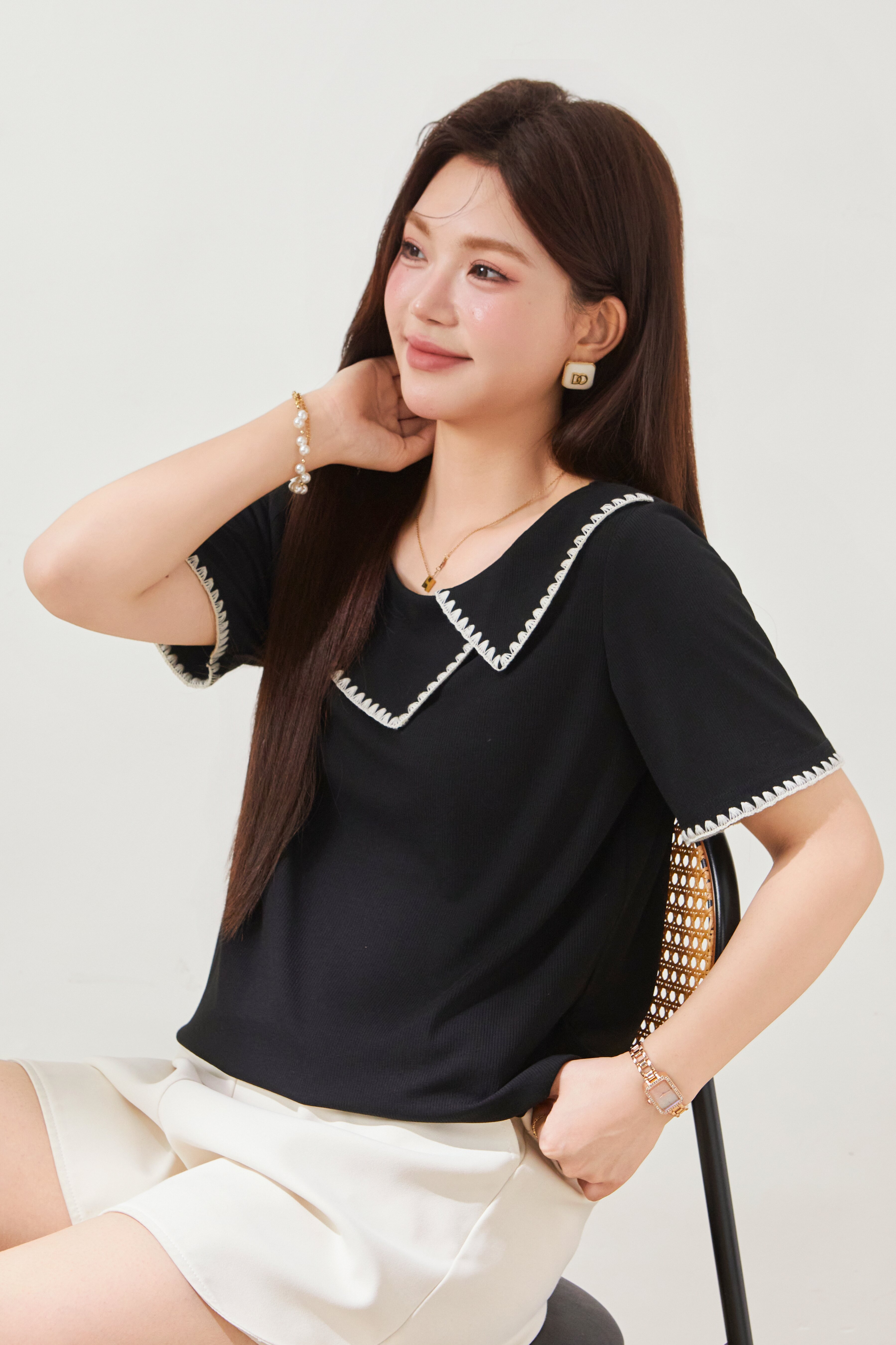 Unique Design Irregular Collar T-shirt FXZ7089