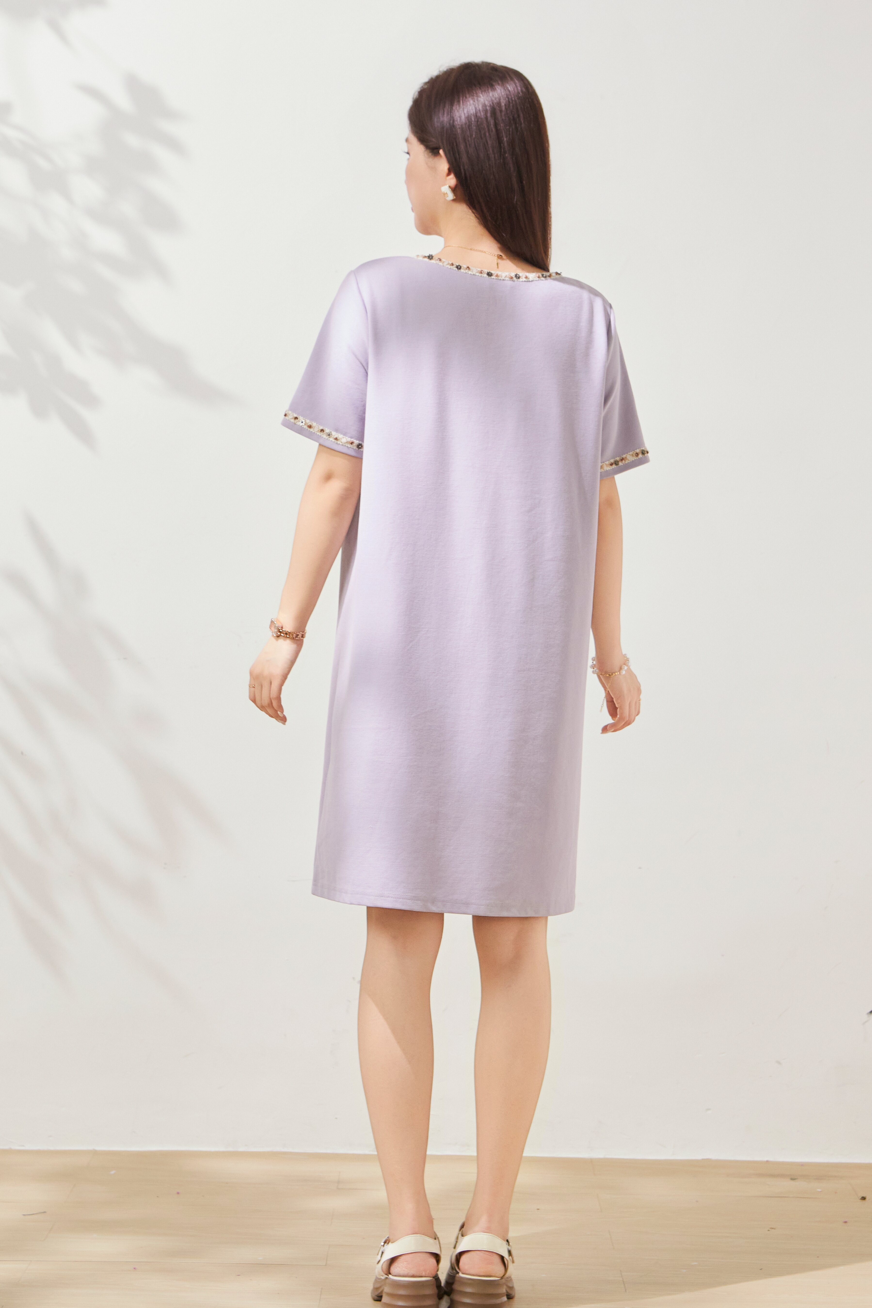 Piqué cotton embroidered round-neck dress FXQ7095