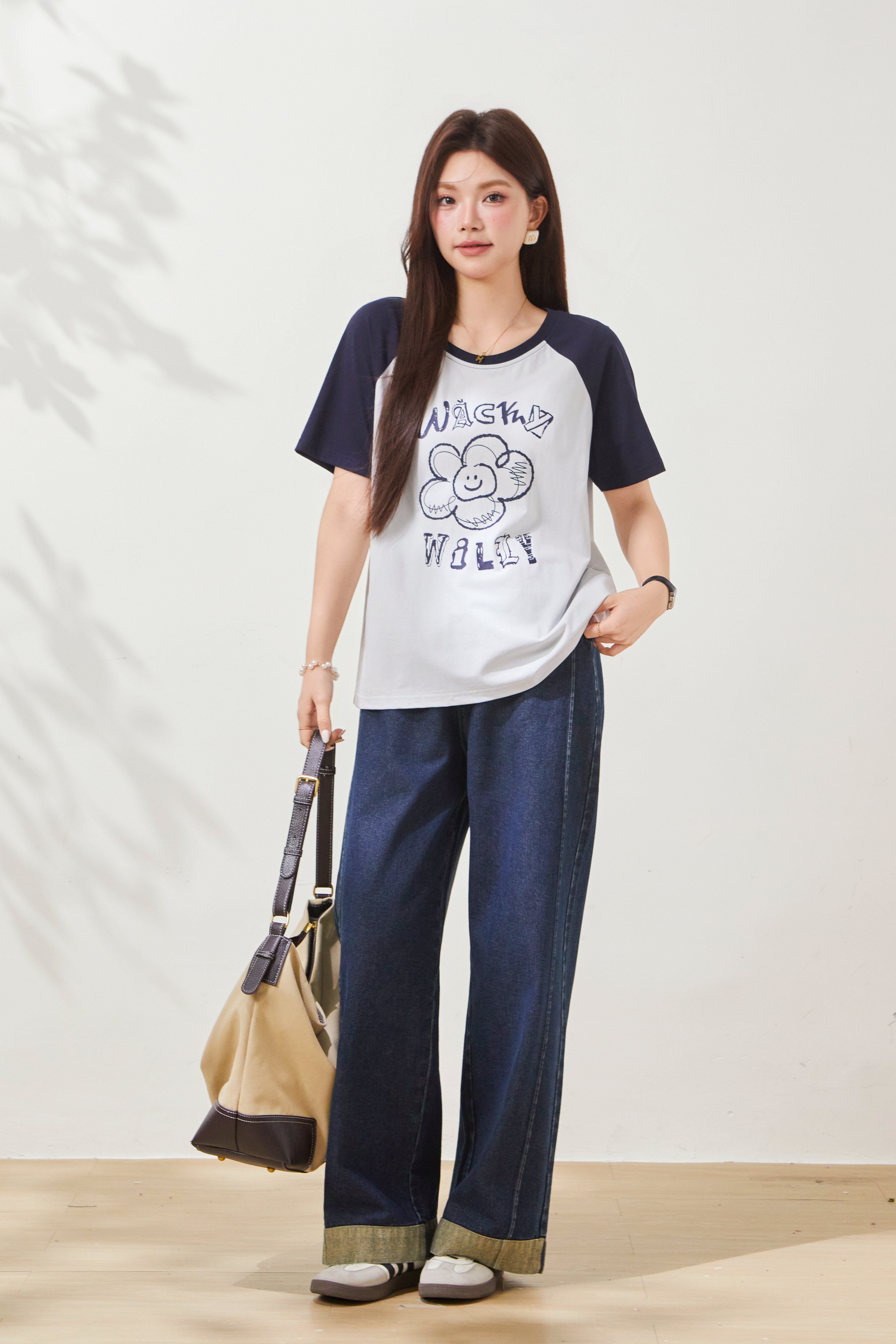 Flower print contrasting raglan sleeve T-shirt FXZ8011