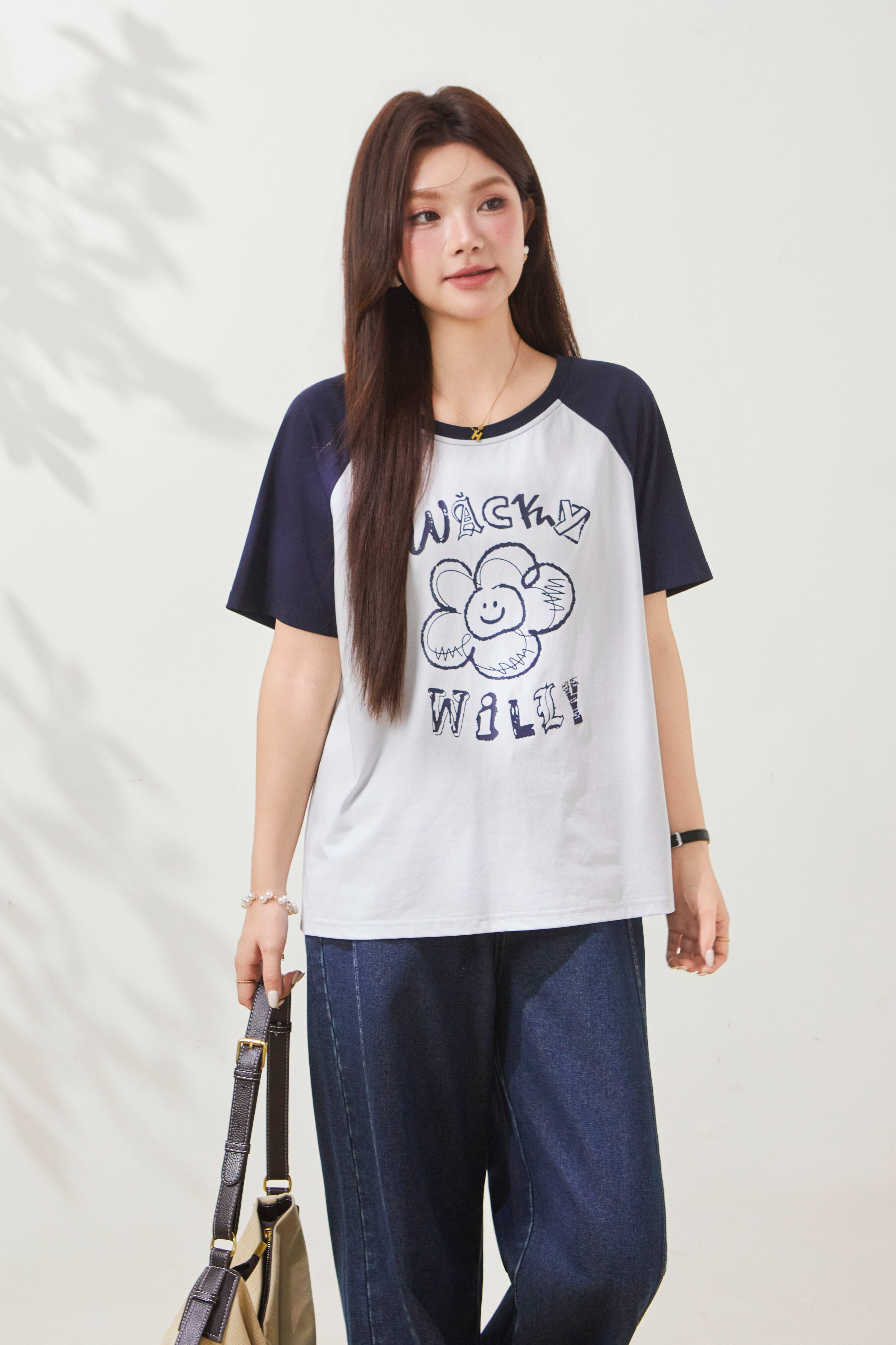 Flower print contrasting raglan sleeve T-shirt FXZ8011