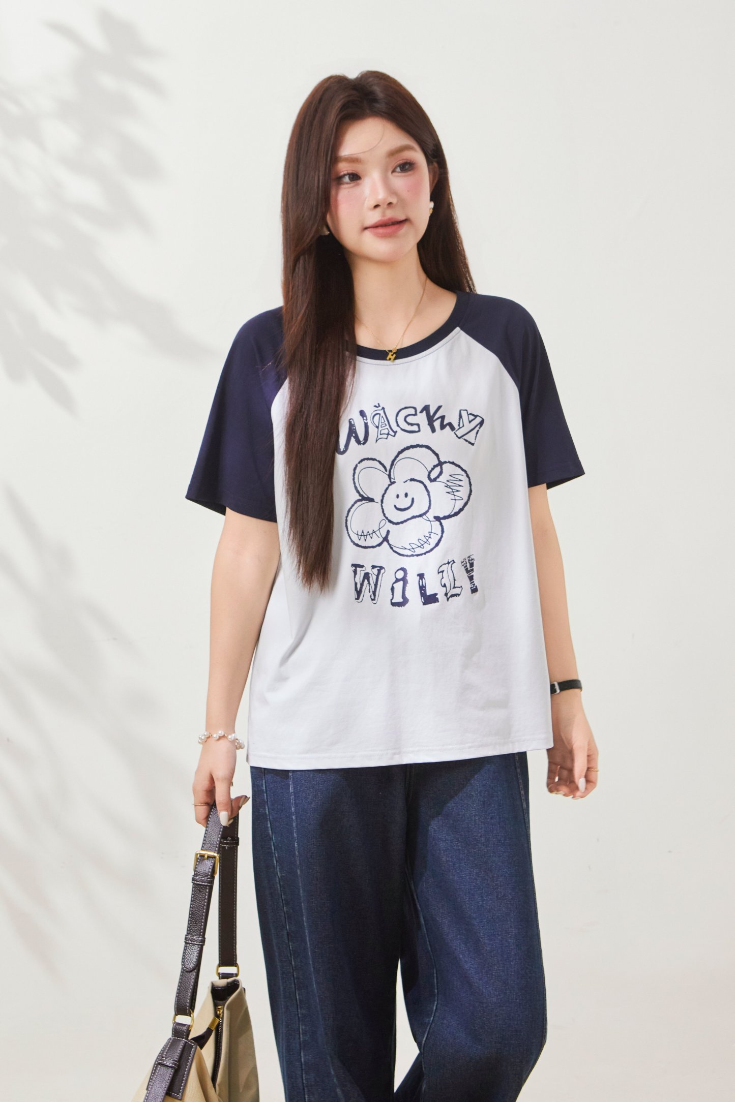 Flower print contrasting raglan sleeve T-shirt FXZ8011