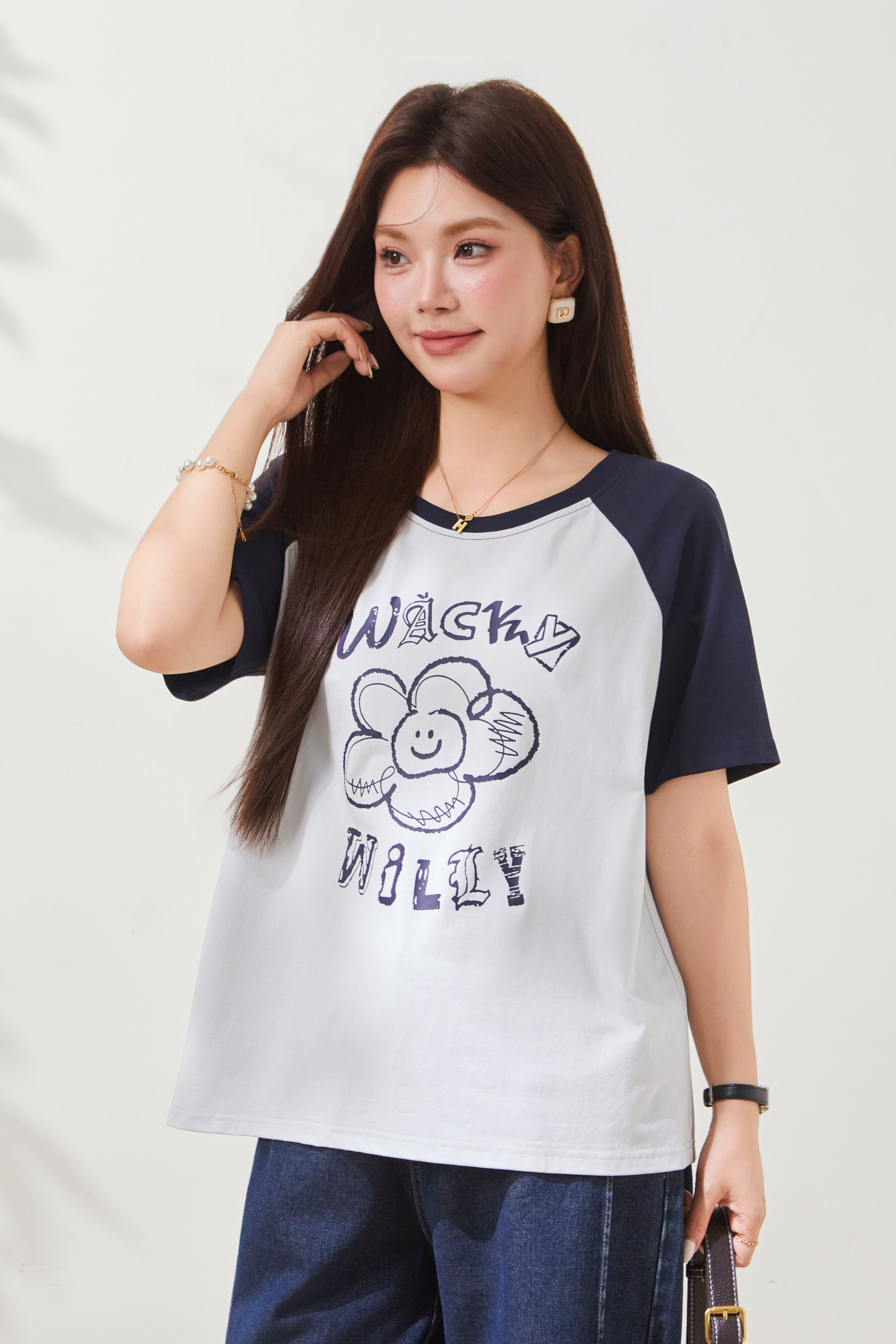 Flower print contrasting raglan sleeve T-shirt FXZ8011
