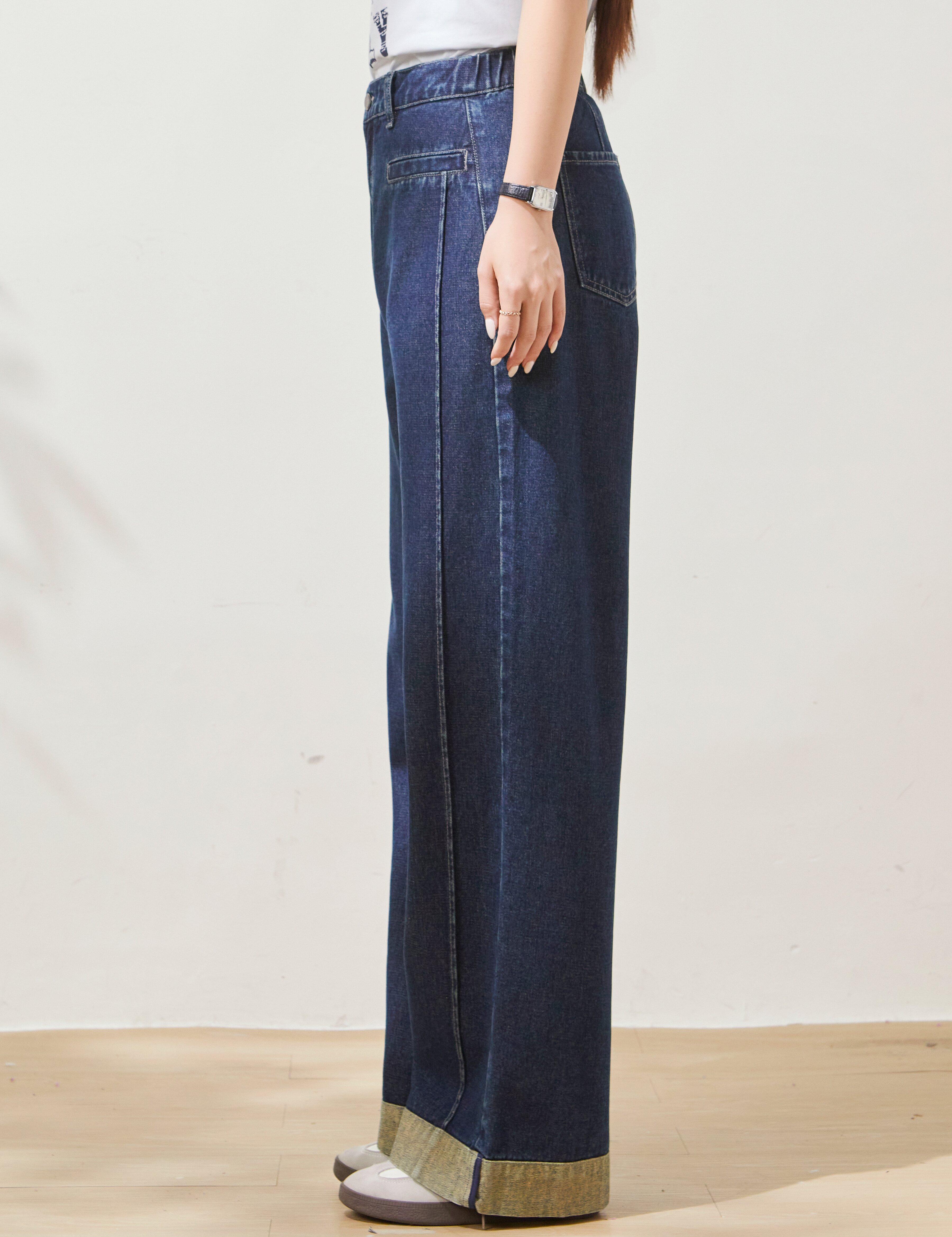 Vintage Wide-Leg Cuffed Hem Denim Pants FXK7022