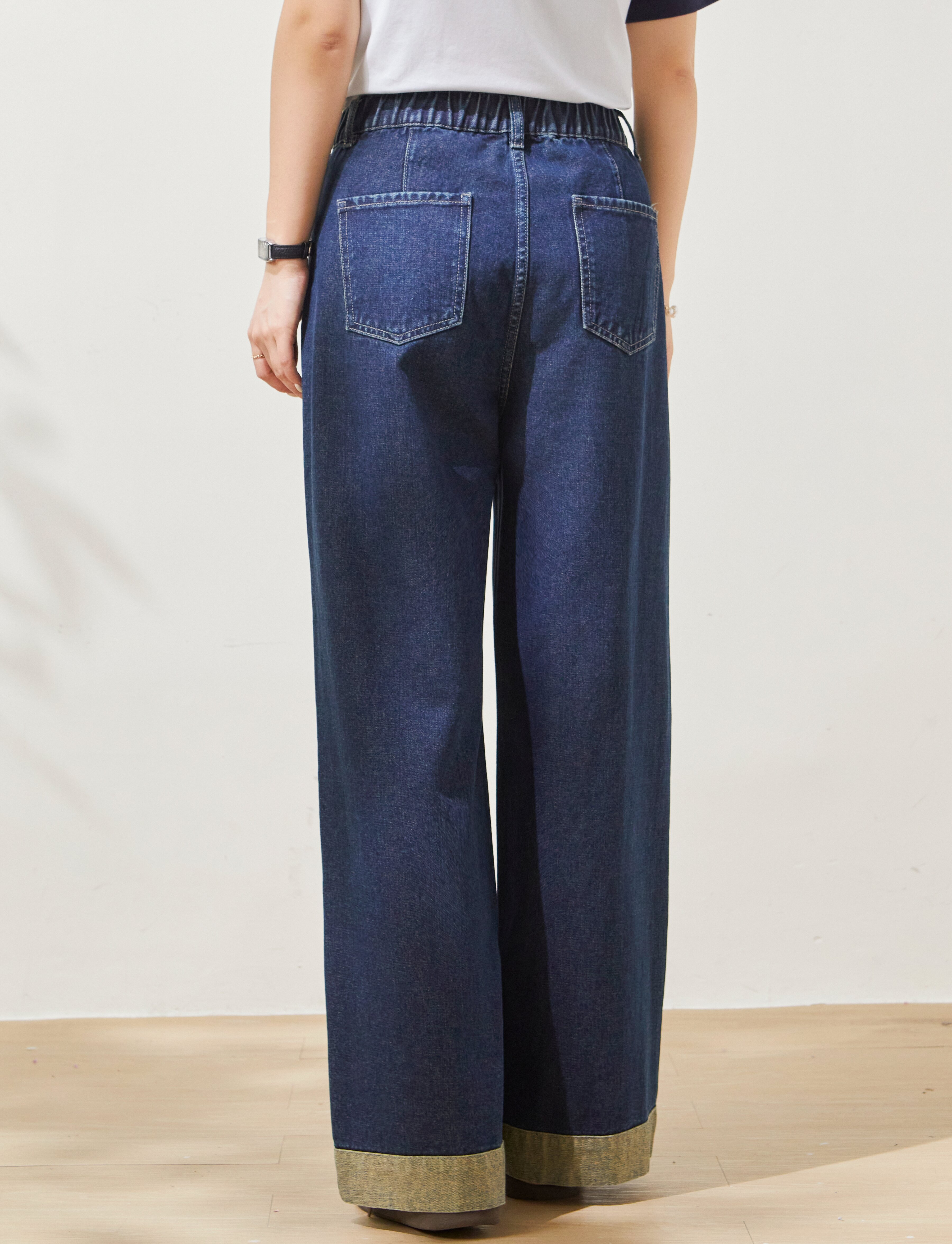 Vintage Wide-Leg Cuffed Hem Denim Pants FXK7022