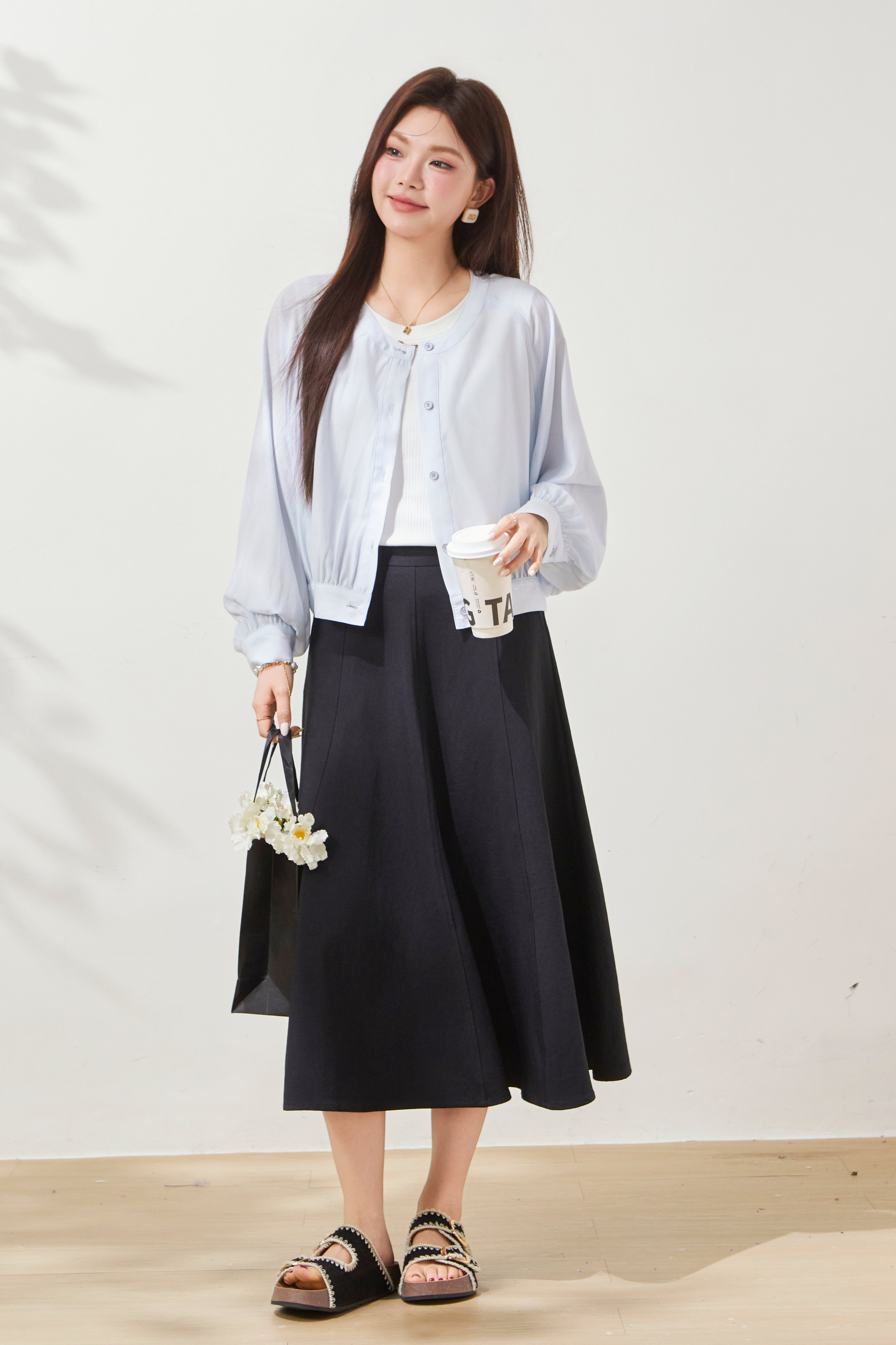 Bat-sleeve round-neck solid color light jacket FXW8039