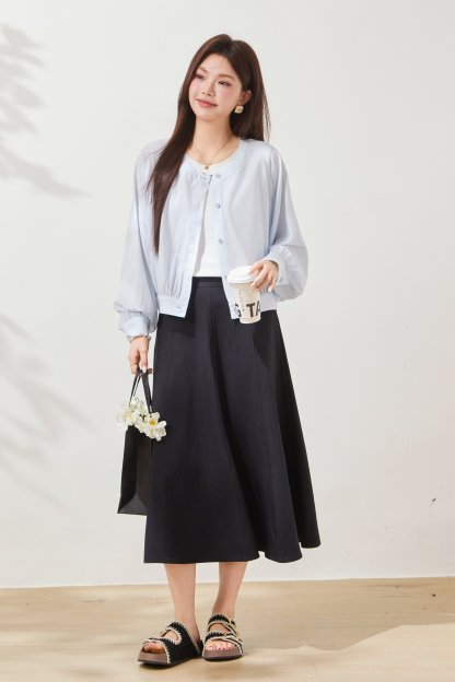 Bat-sleeve round-neck solid color light jacket FXW8039